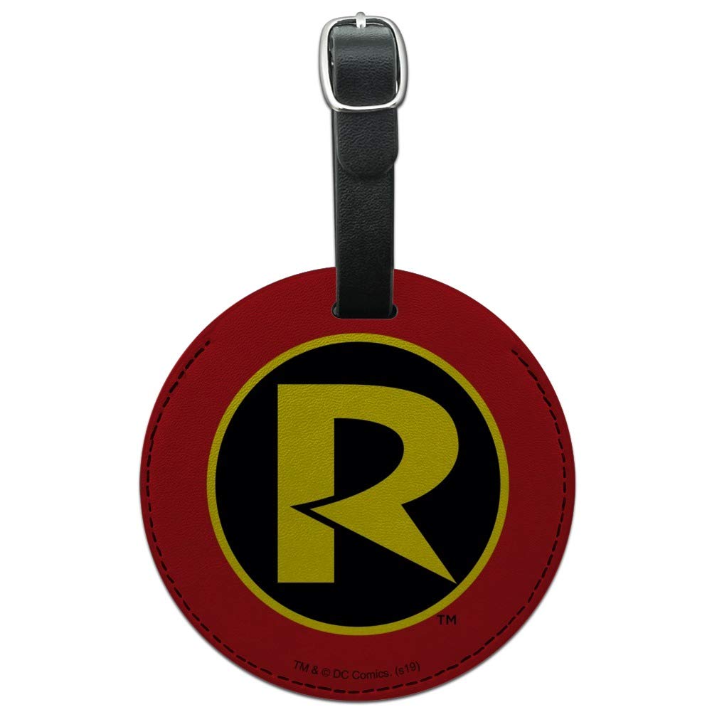 Batman & Robin Logo Round Leather Luggage Tag - Personalized Suitcase ID Tag for Travel Bags - Perfect for Carry-Ons, Backpacks & Suitcase Identification