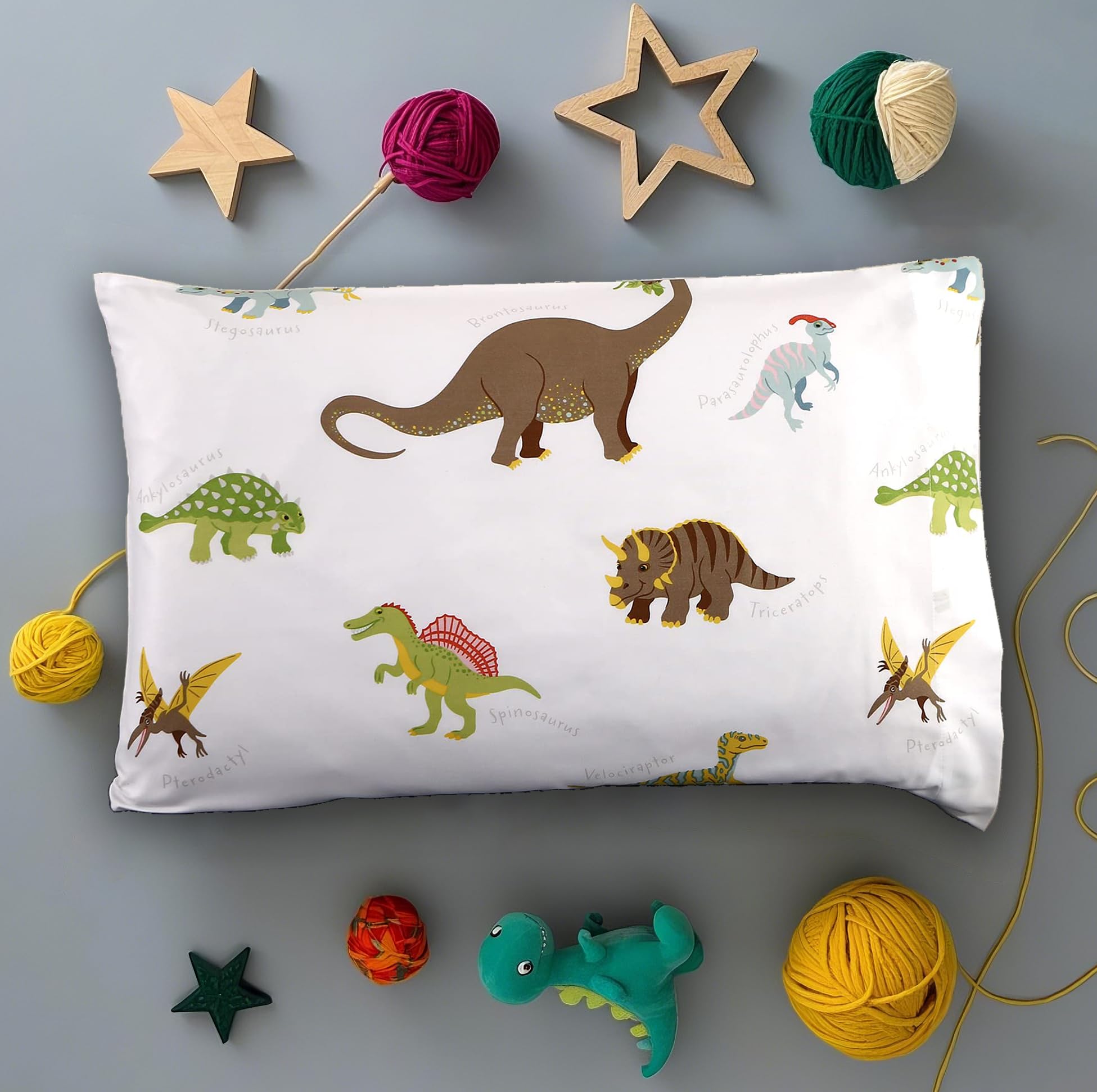 2 Pack White Dinosaur Print Standard Pillowcases 20x26 Inches - Soft Bedding for Kids Room, Dorm, or Home Decor - Perfect for Boys and Girls Bedroom