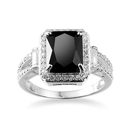 925 Sterling Silver Black Onyx Square Cut Engagement Ring with Cubic Zirconia - Elegant Wedding Band, Promise Ring & Anniversary Jewelry for Women - Perfect for Proposals, Weddings & Special Occasions