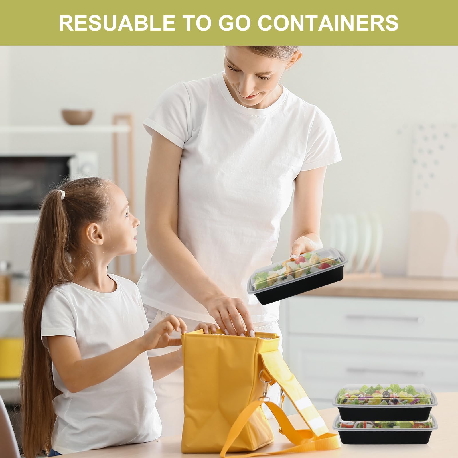 50 Pack 38oz BPA-Free Meal Prep Containers with Lids - Reusable Plastic Food Storage Containers for Microwave, Dishwasher & Freezer - Perfect for Meal Prepping, Leftovers, Office Lunches & Picnics