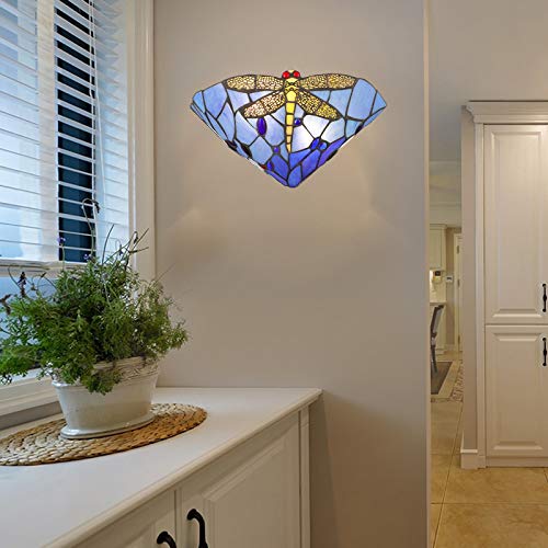 Dragonfly Pattern Tiffany Style Stained Glass Wall Sconce - 14