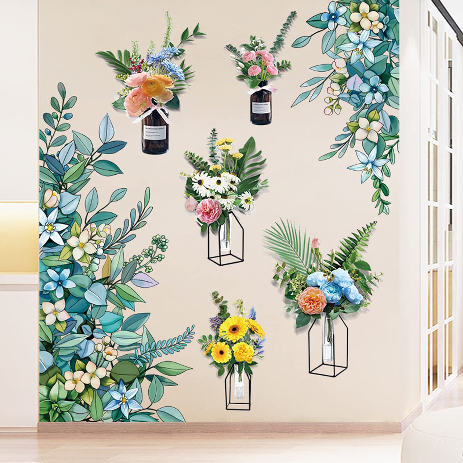 Colorful Green Leaves Wall Decal - Removable Peel & Stick Floral Bouquet Wall Sticker for DIY Home Decor | Perfect for Bedroom, Living Room, Nursery, Office & Classroom Backgrounds