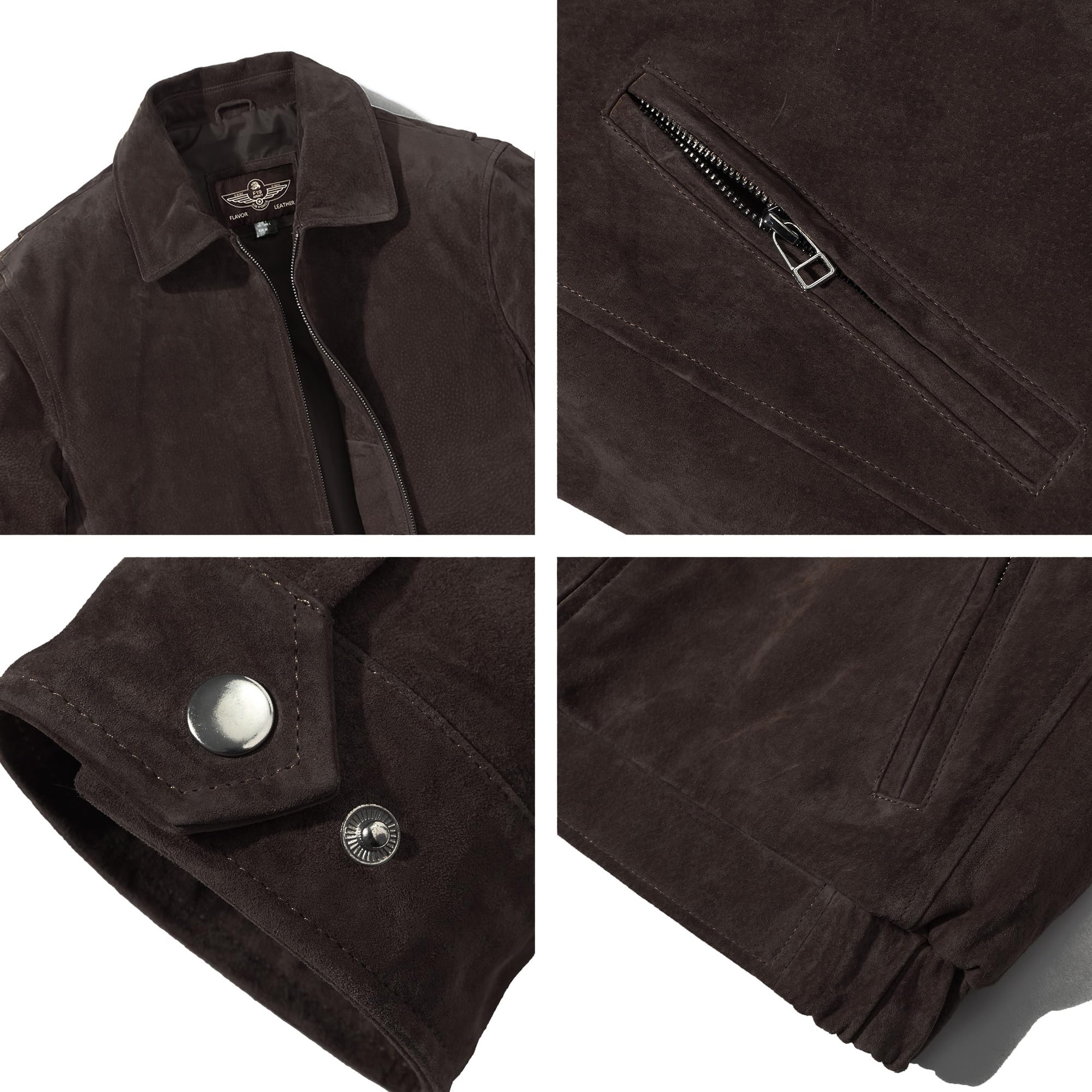 FLAVOR Men's Suede Leather Bomber Jacket - Stylish Casual Coat for Men | Perfect for Fall, Winter & Outdoor Activities