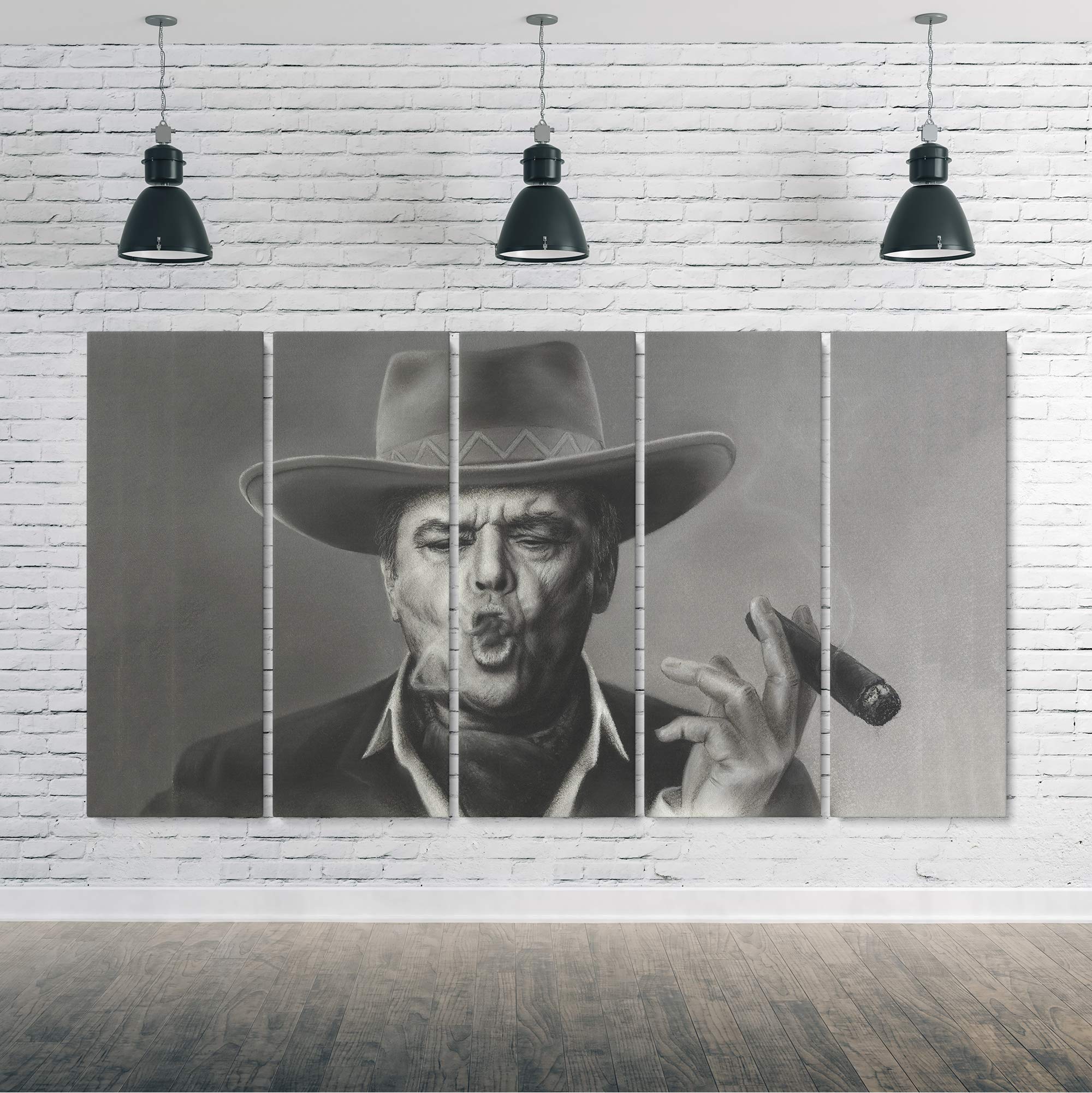 Jack Nicholson Smoking Canvas Wall Art - Famous Actor Portrait Home Decor - 5 Piece Mega Set for Living Room, Office & Man Cave