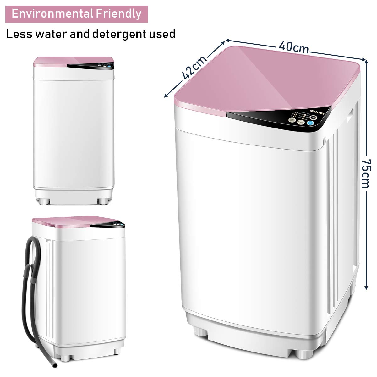 SAFEPLUS Full-Automatic Portable Washing Machine 7.7 lbs Capacity with Spin Dryer & Built-in Light - Compact Laundry Solution for Dorms, Apartments, RVs, Camping & Travel - Pink