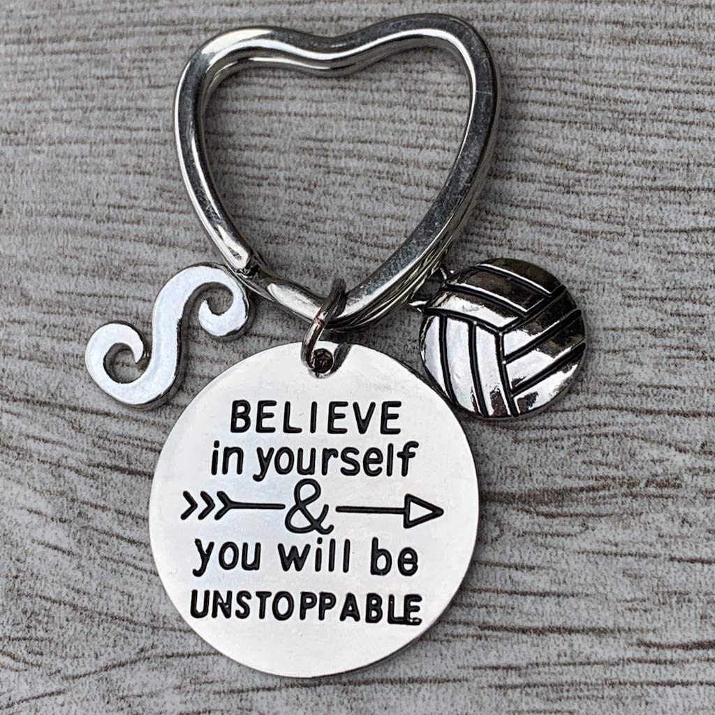 Personalized Volleyball Keychain with Initial - Motivational 'Unstoppable' Gift for Volleyball Players - Inspirational Sports Jewelry for Men & Women - Perfect for Team Gifts, Tournaments & Player Appreciation