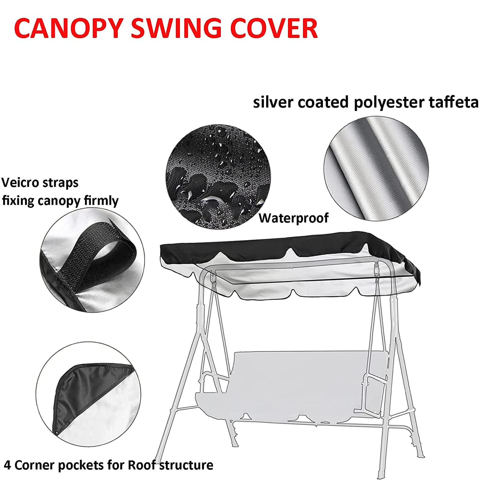 Waterproof Patio Swing Canopy Cover & Cushion Cover Set - Outdoor Swing Seat Protection for Porch, Yard, Garden - Sunshade Top Replacement for All-Weather Use