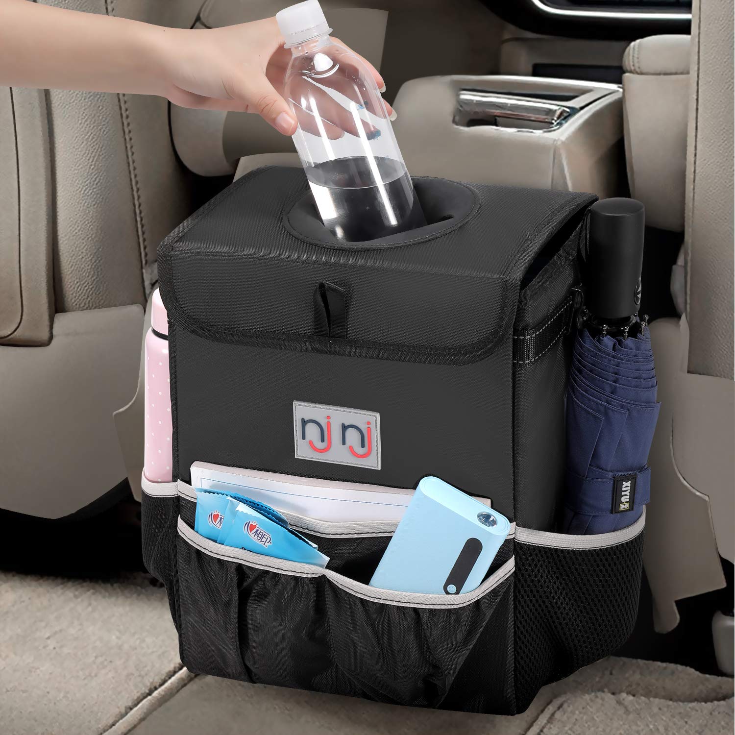 Waterproof Car Trash Can with Lid - Super Large Leak-Proof Hanging Trash Bin for Vehicles | Auto Garbage Bag with Storage Pockets | Perfect for Road Trips, Commuting & Keeping Your Car Clean
