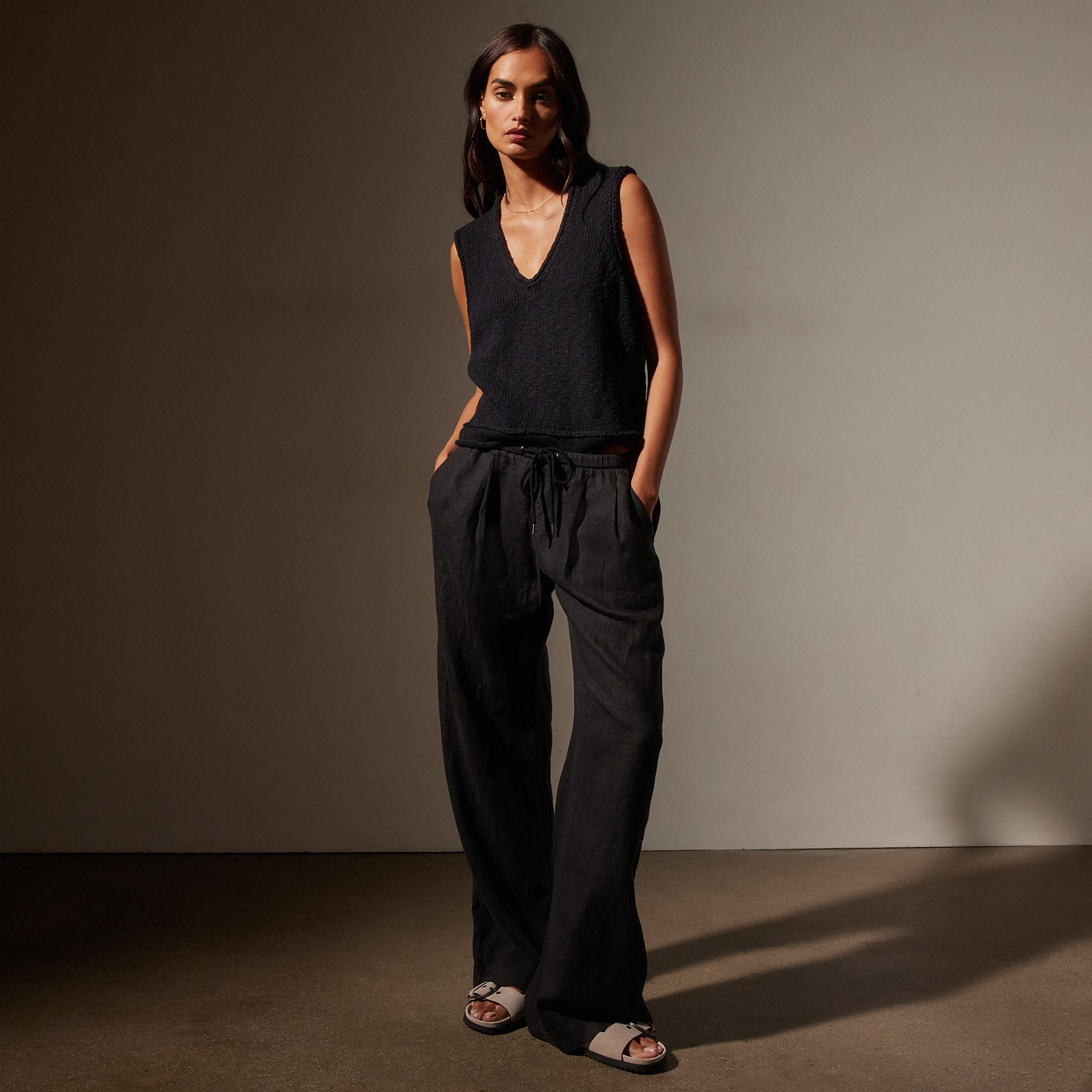 Women's Wide Leg Relaxed Linen Pants - Black | Comfortable & Breathable Summer Trousers for Casual Wear, Beach Vacation & Boho Style Outfits