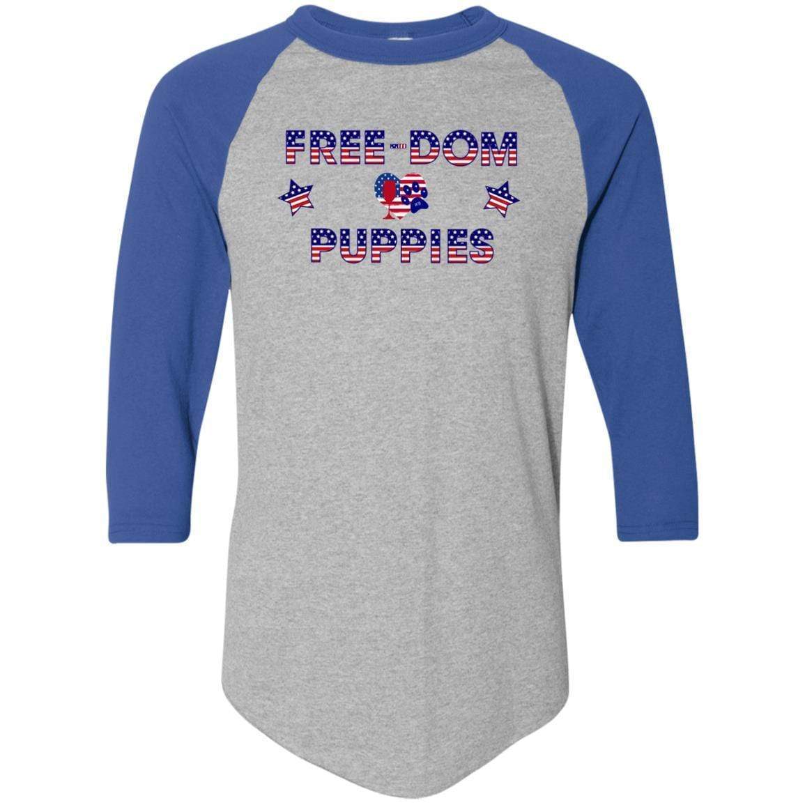 WineyBitches.Co Free Dom Puppies Colorblock Raglan Jersey - Trendy Women's Baseball Tee for Casual Wear, Street Style & Dog Lover Outfits