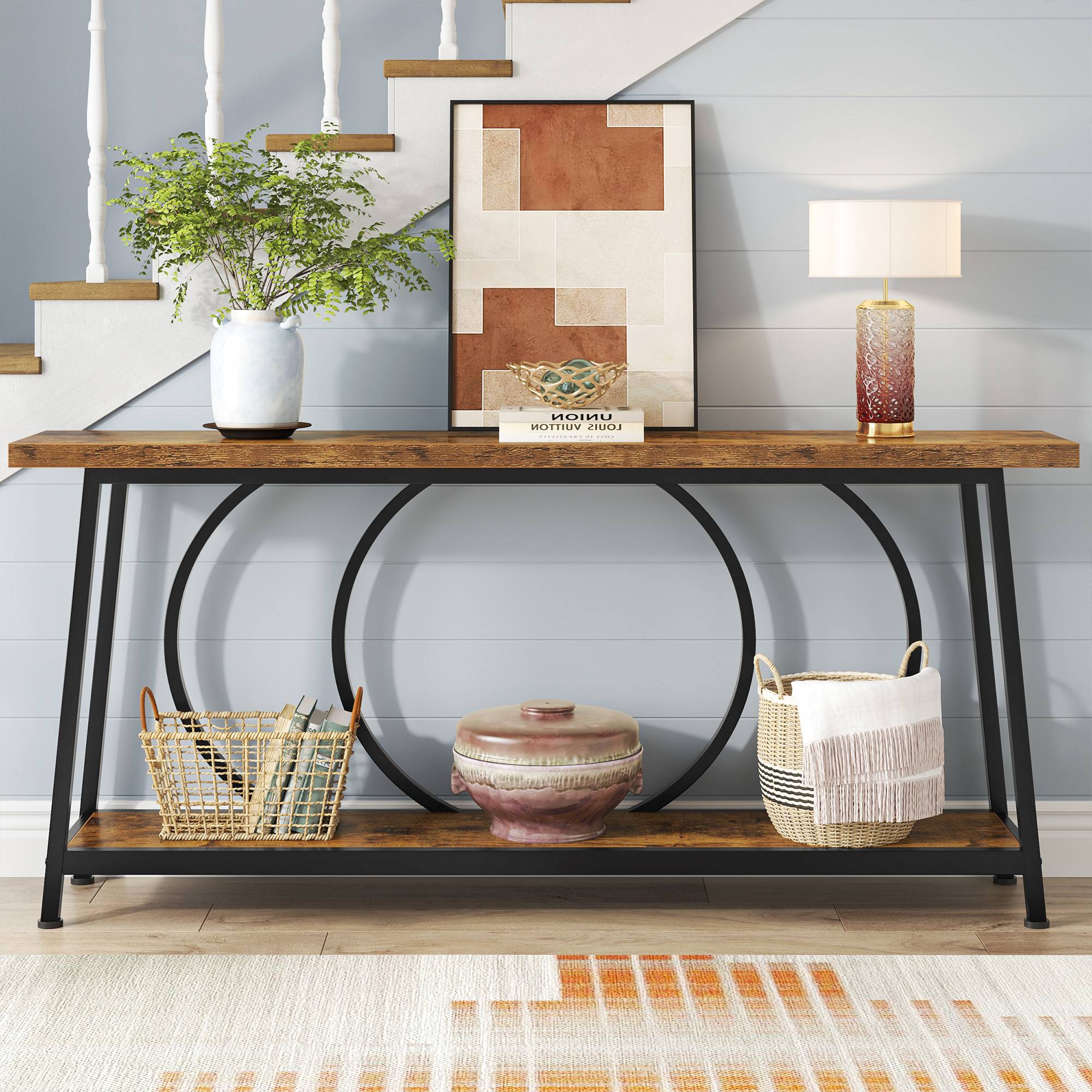 2 Tier Console Table with Storage Shelves - 70.9
