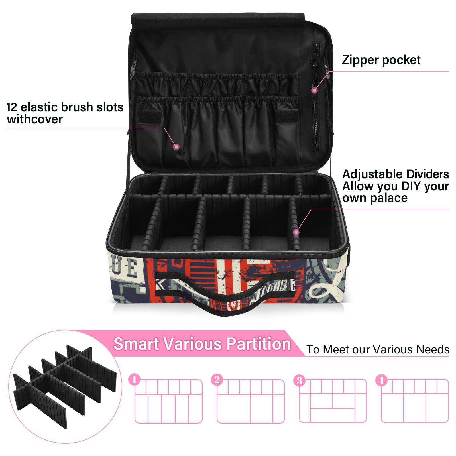 GAIREG Southwest Horse Design Large Cosmetic Case Organizer with Adjustable Dividers - Makeup & Toiletry Storage Bag for Travel, College Dorm, Sports Events | Perfect for Cosmetics, Jewelry & Badge Collections