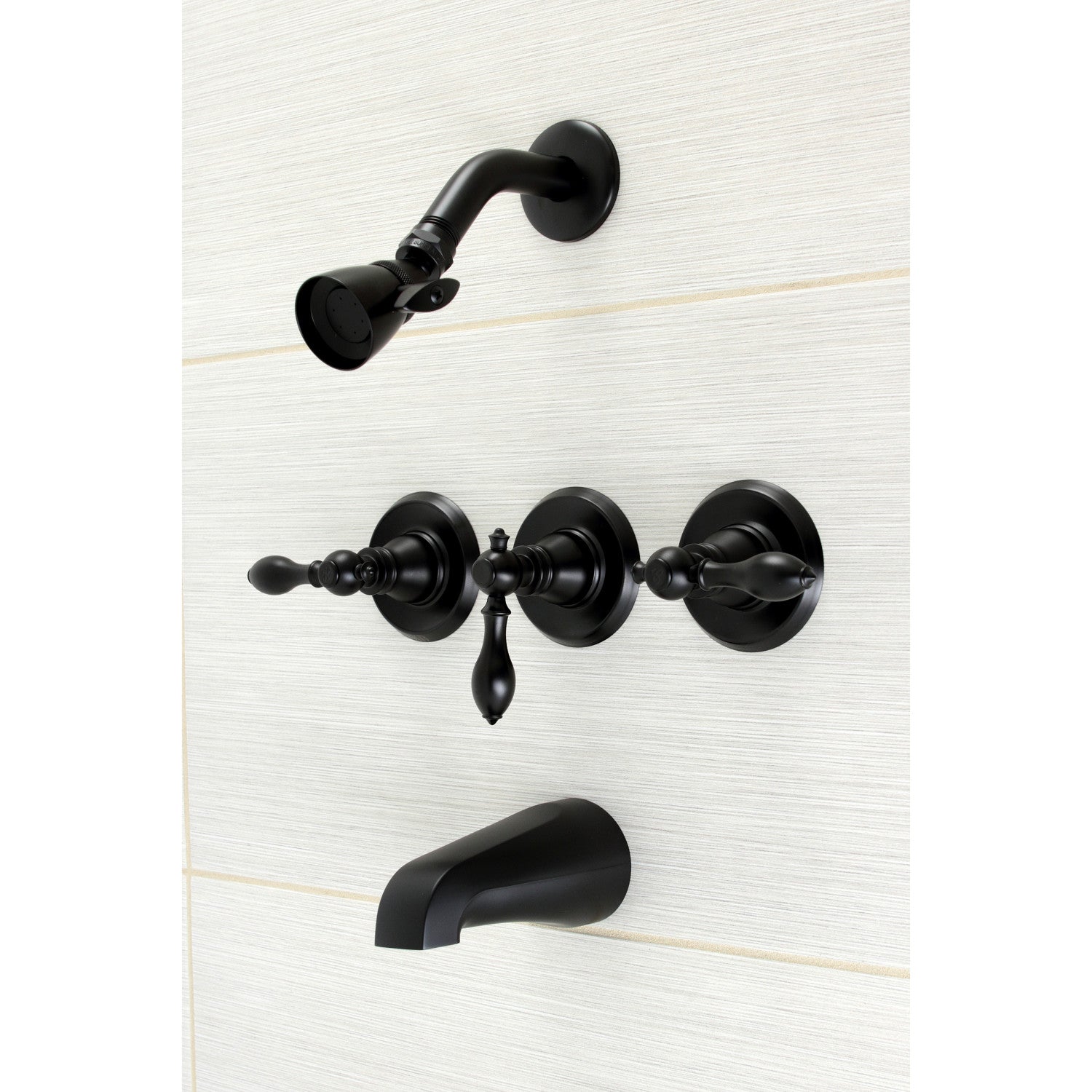 American Classic KB230ACL Triple Handle Tub and Shower Faucet in Matte Black - Perfect for Bathroom Renovation and Modern Home Decor