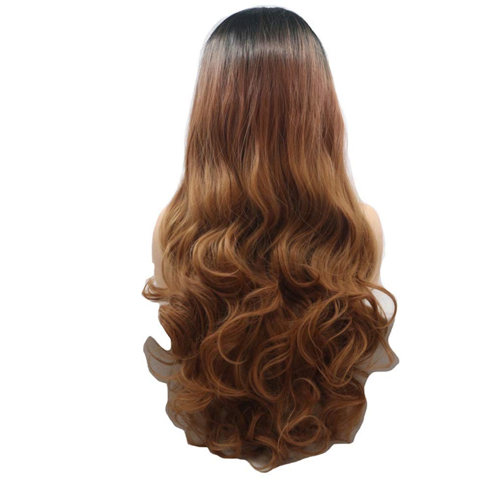 Luxury Synthetic Lace Front Wigs for Women - Long Wavy Curly Hair with Gradient Color, Heat Resistant Silk Fiber - Perfect for Cosplay, Daily Wear & Special Occasions