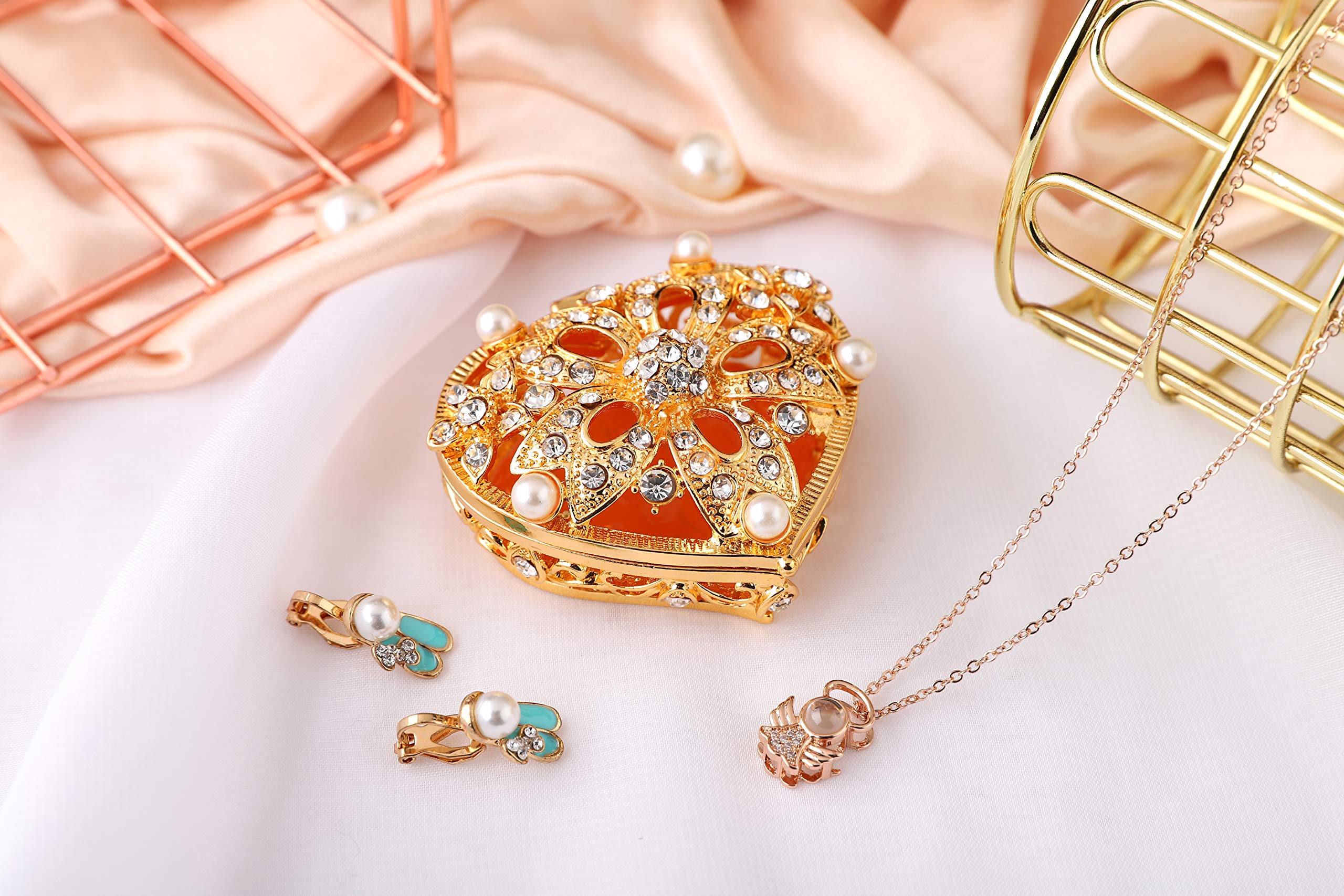 QIFU Heart-Shaped Hinged Jewelry Box - Elegant Enamel Trinket Case for Necklaces & Rings - Perfect Gift for Valentine's Day, Anniversary & Bridal Jewelry Storage