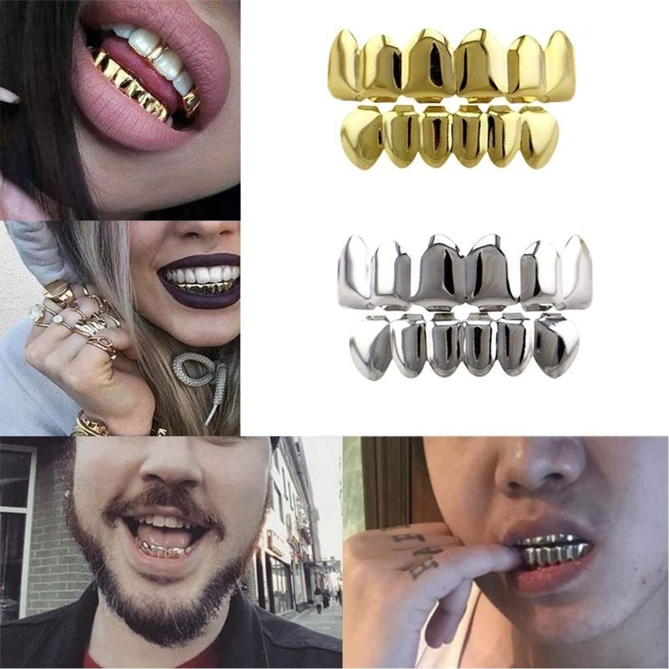 24K Gold Plated Custom Hip Hop Grillz Set - Top & Bottom Removable Teeth Caps for Men & Women | Perfect for Rappers, Performers, and Hip Hop Fashion Enthusiasts