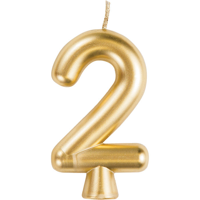 12-Piece Bulk Gold Number 2 Candles for Birthday Cakes, Anniversary Celebrations & Party Decorations