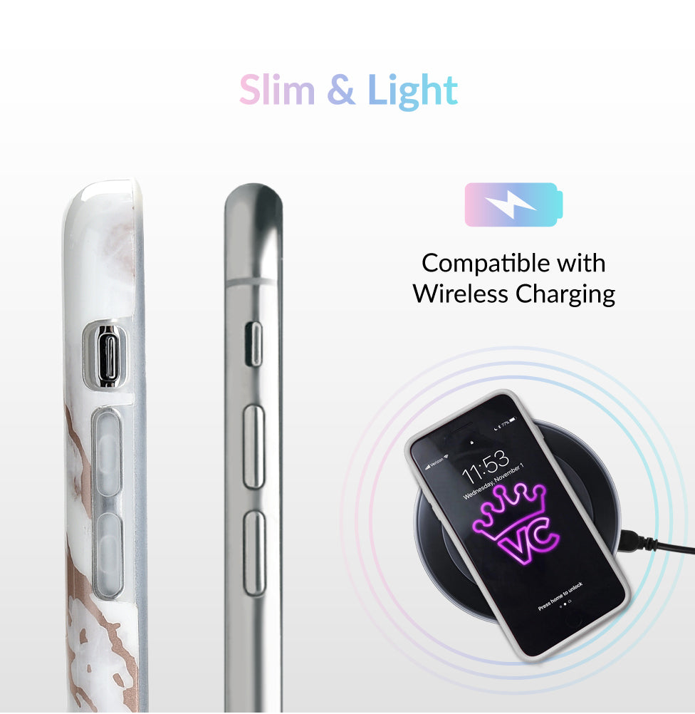 Elegant White Marble with Rose Gold Chrome iPhone Case - Slim Protective Cover for iPhone 13/14/15 Pro Max | Perfect for Everyday Use, Office & Travel