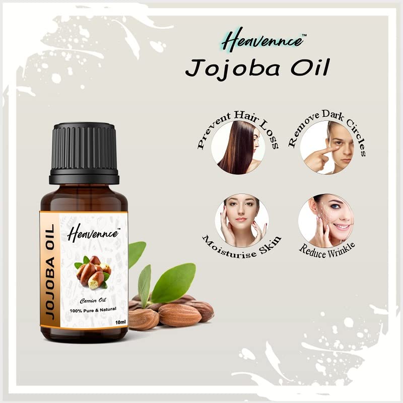 Pure Jojoba Carrier Oil for Skin & Hair - Natural Hydrating Cleanser, Promotes Shiny Hair & Moisturized Skin - 10ml Bottle - Perfect for Daily Skincare, Hair Treatment & Massage Therapy