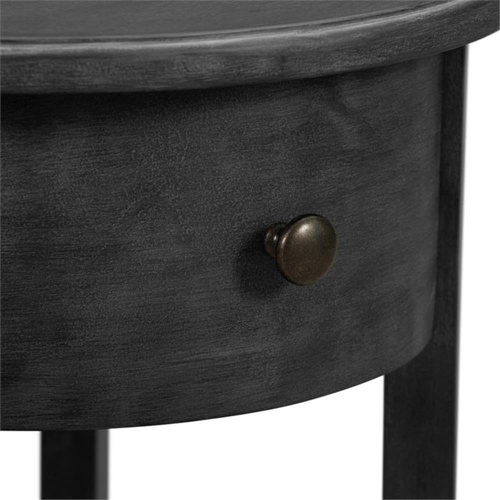 Finch James Round Wooden Accent Side Table with Drawer - Traditional Nightstand for Bedroom & Living Room - Compact Storage Solution for Small Spaces - 15