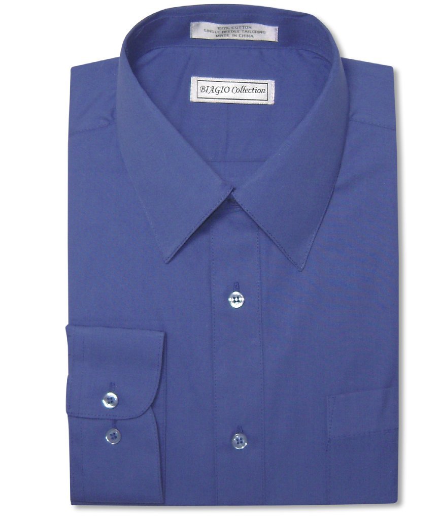 Biagio Men's 100% Cotton Royal Blue Dress Shirt with Convertible Cuffs - Formal & Business Attire for Office, Weddings & Special Occasions