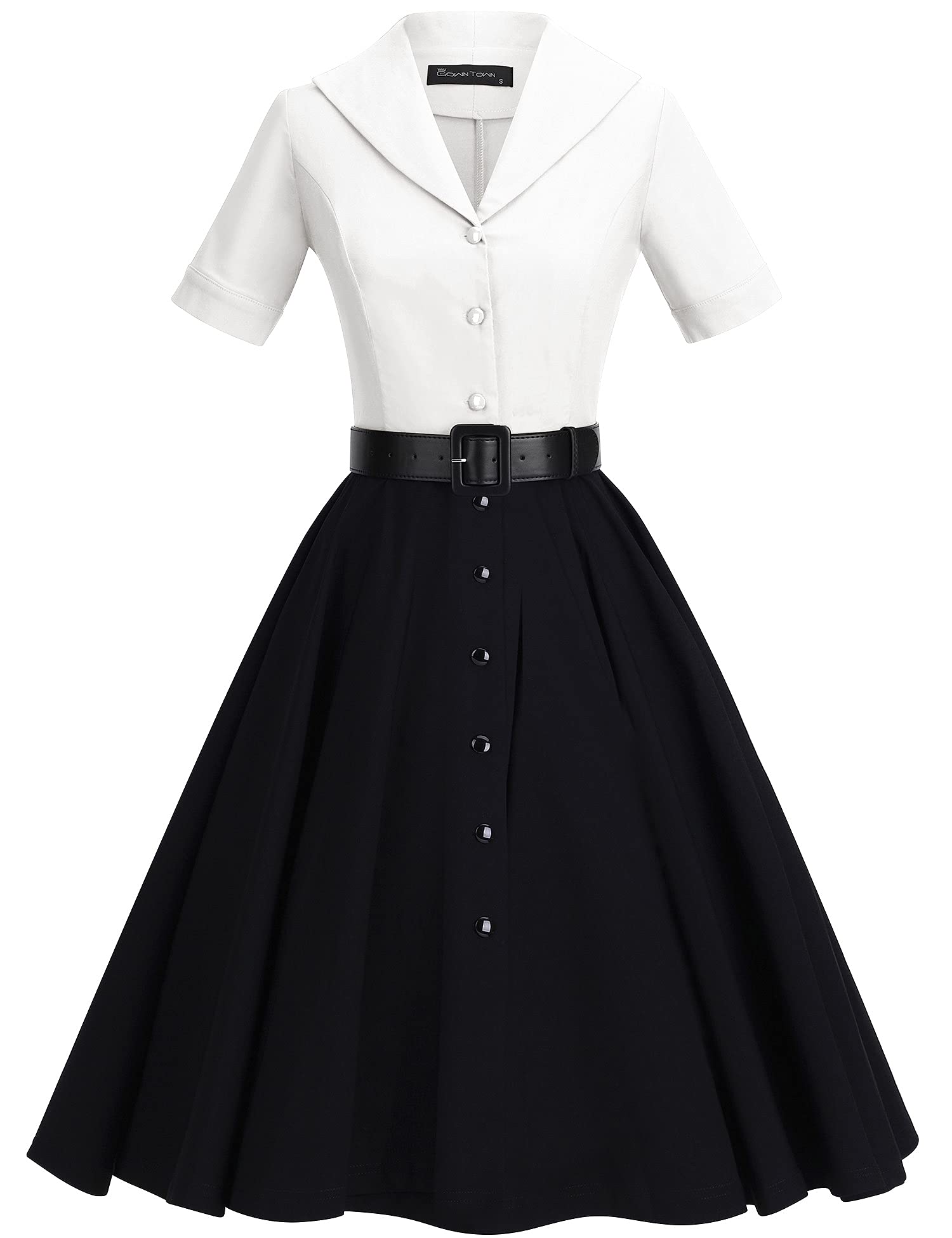 GownTown 1950s Vintage Women's Midi Shirt Dress with Belt - Elegant Cocktail Party Dress for Women | Perfect for Evening Parties, Weddings, and Special Occasions