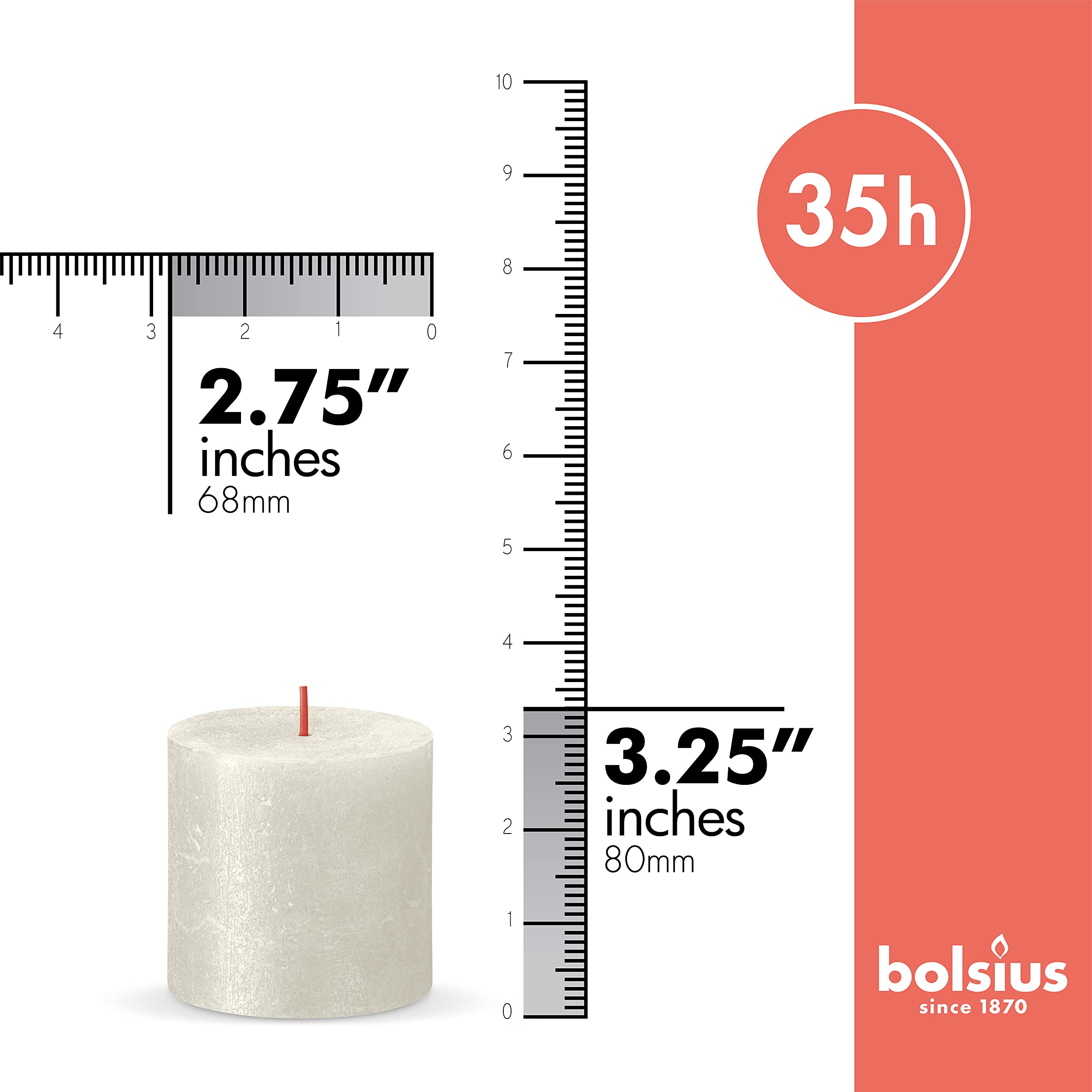BOLSIUS Ivory Shimmer Metallic Pillar Candles 4 Pack - 2.75 x 3.25 Inches Unscented Dripless Candles - Premium European Quality Plant-Based Wax - 35 Hour Burn Time for Weddings, Parties & Home Decor
