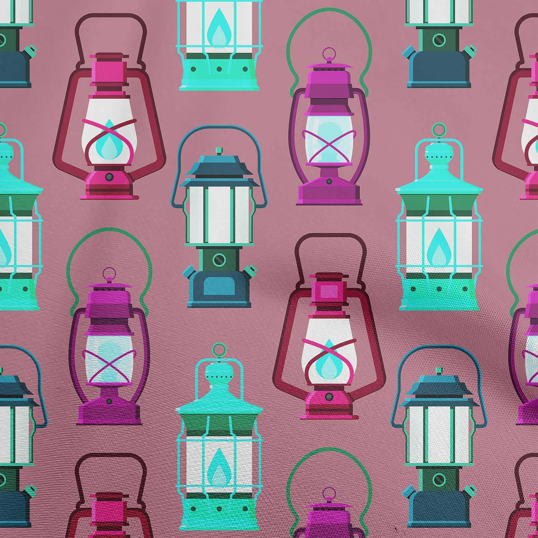 Retro Pink Lantern Print Polyester Spandex Fabric by The Yard - 56 Inch Wide Stretch Material for Dresses, Skirts & DIY Fashion Projects - Perfect for Vintage Style Clothing and Home Decor