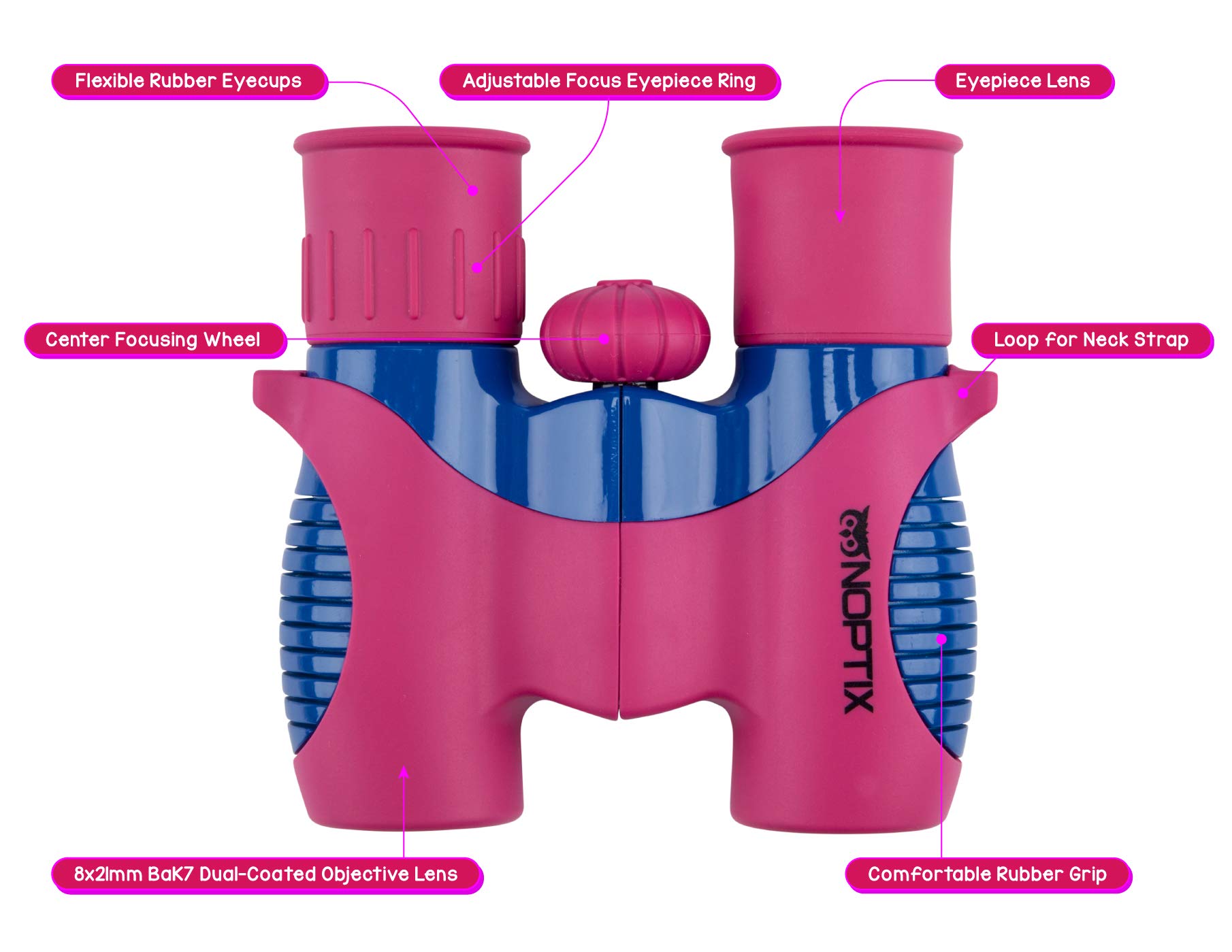 Kids Binoculars for Outdoor Exploration - Real Binoculars for Boys & Girls in Vibrant Pink/Blue - Includes 40-Species Bird Sticker Book - Perfect for Bird Watching, Hiking, Camping & Nature Adventures