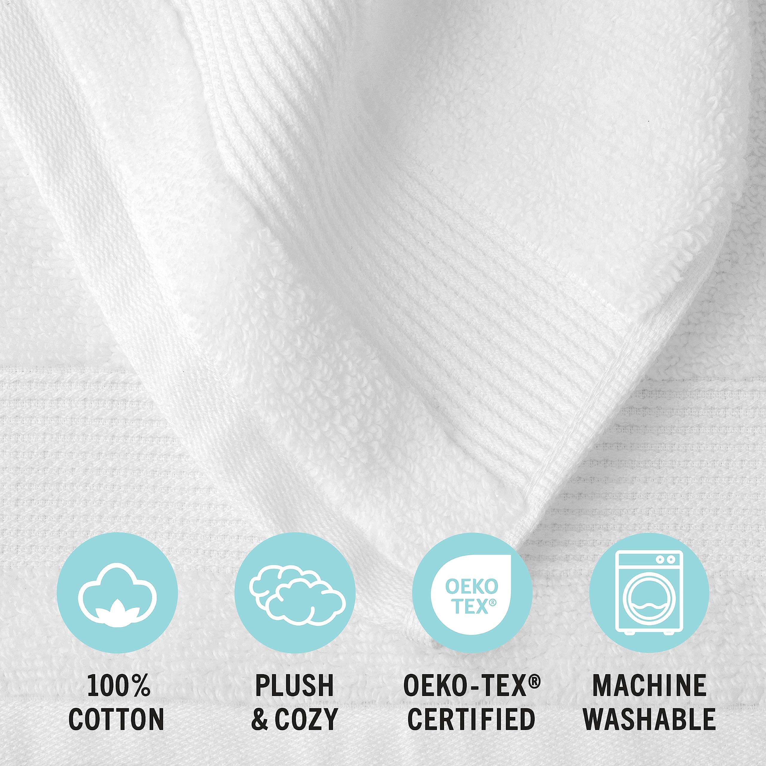 Martha Stewart 6-Piece 100% Cotton Bath Towel Set - 2 Bath Towels, 2 Hand Towels, 2 Washcloths | Ultra Soft, Highly Absorbent & Quick-Drying | Luxury Bathroom Essentials for Spa, Hotel & Home Use (White)