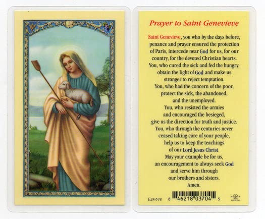 Saint Genevieve Laminated Catholic Prayer Cards - Pack of 25 with Prayer on Back - Perfect for Religious Devotion, First Communion Gifts & Bible Study
