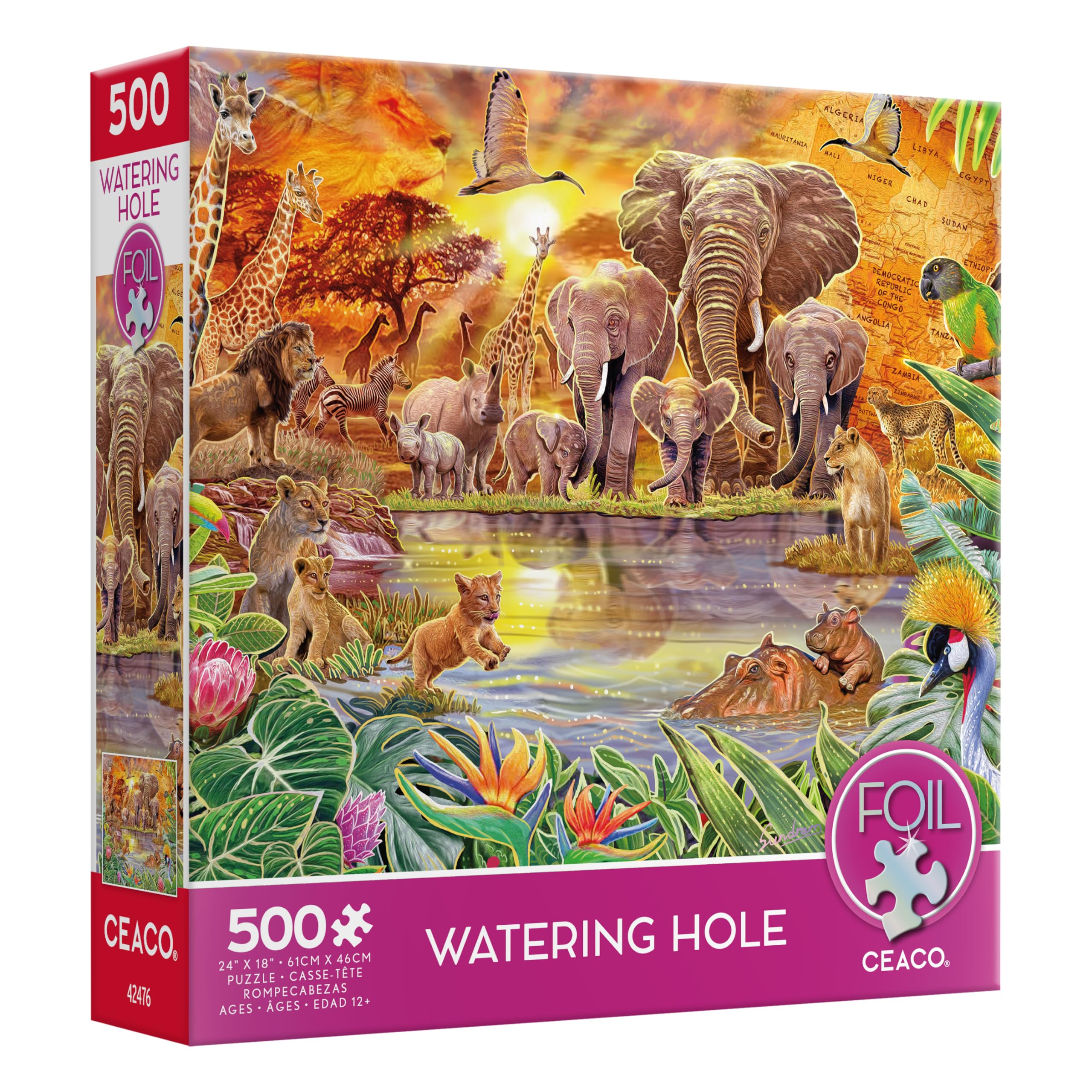 Ceaco 500 Piece Jigsaw Puzzle - Steve Sundram Watering Hole Foil Puzzle for Adults & Teens - Perfect for Family Game Nights, Stress Relief & Home Decor