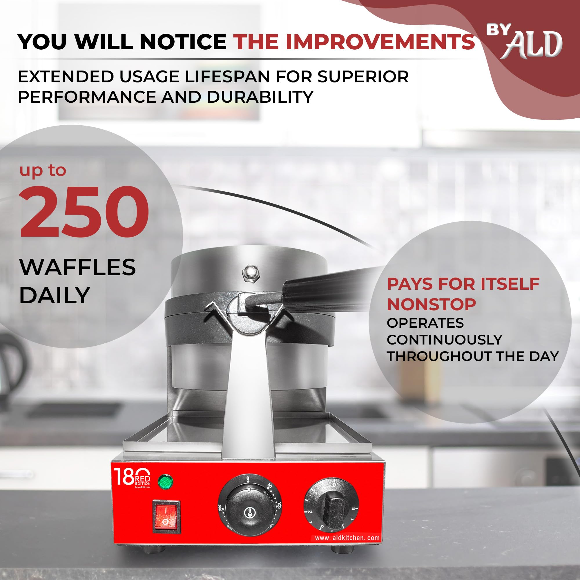 Commercial Belgian Waffle Maker with 360° Rotating Mechanism - Stainless Steel Waffle Iron 110V - Perfect for Restaurants, Cafes, and Home Breakfast