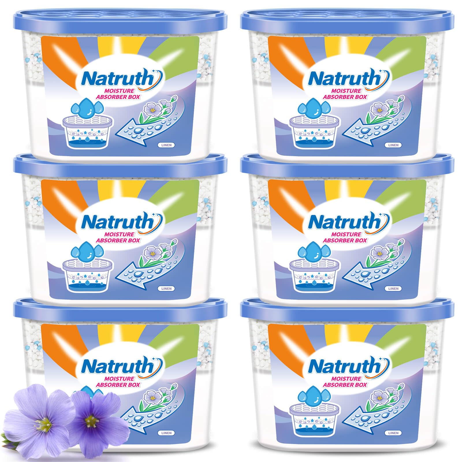 NATRUTH Fresh Linen Moisture Absorber (6 Pack) 12.5 Oz - Humidity Absorber for Bathroom, Closet, Kitchen & Study | Dehumidifier for Home, RV & Basement | Eliminates Musty Odors & Dampness