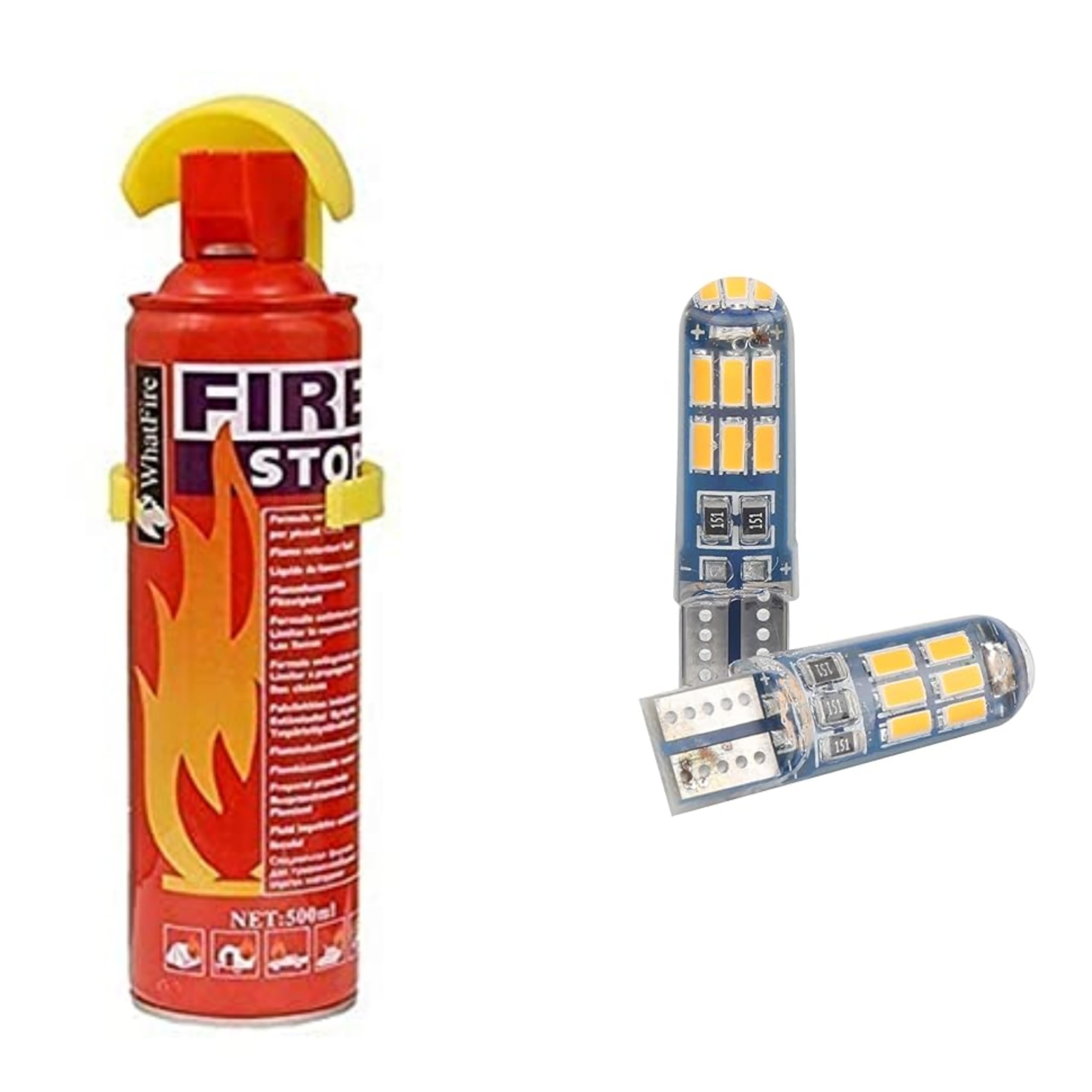 Luvik 500ml Fire Extinguisher Spray Foam - Red Fire Stop with Stand & 2 Orange Parking Lights - Home, Car, Kitchen, Office Safety Essential