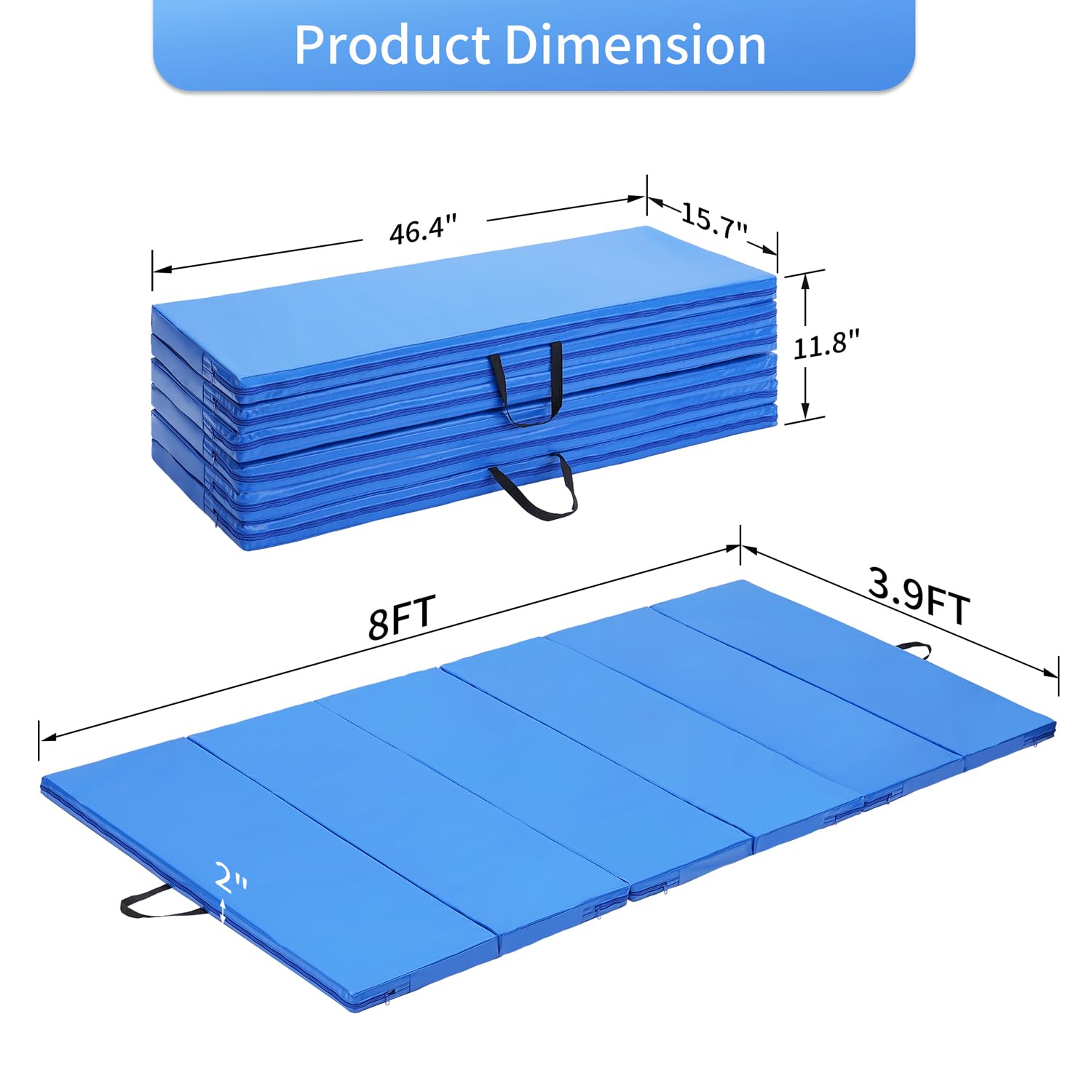 ZENOVA 6'x3'x2'' & 4'x8'x2'' Foldable Gymnastics Mat - Thick Exercise Mat for Home Gym, Aerobics, Tumbling & Kids Play - Perfect for Yoga, Workouts & Children's Gifts