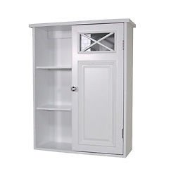 1-Door Wall Cabinet - White Wooden Storage Cabinet for Bathroom, Kitchen & Living Room - Space-Saving Organizer for Towels, Dishes & Home Essentials