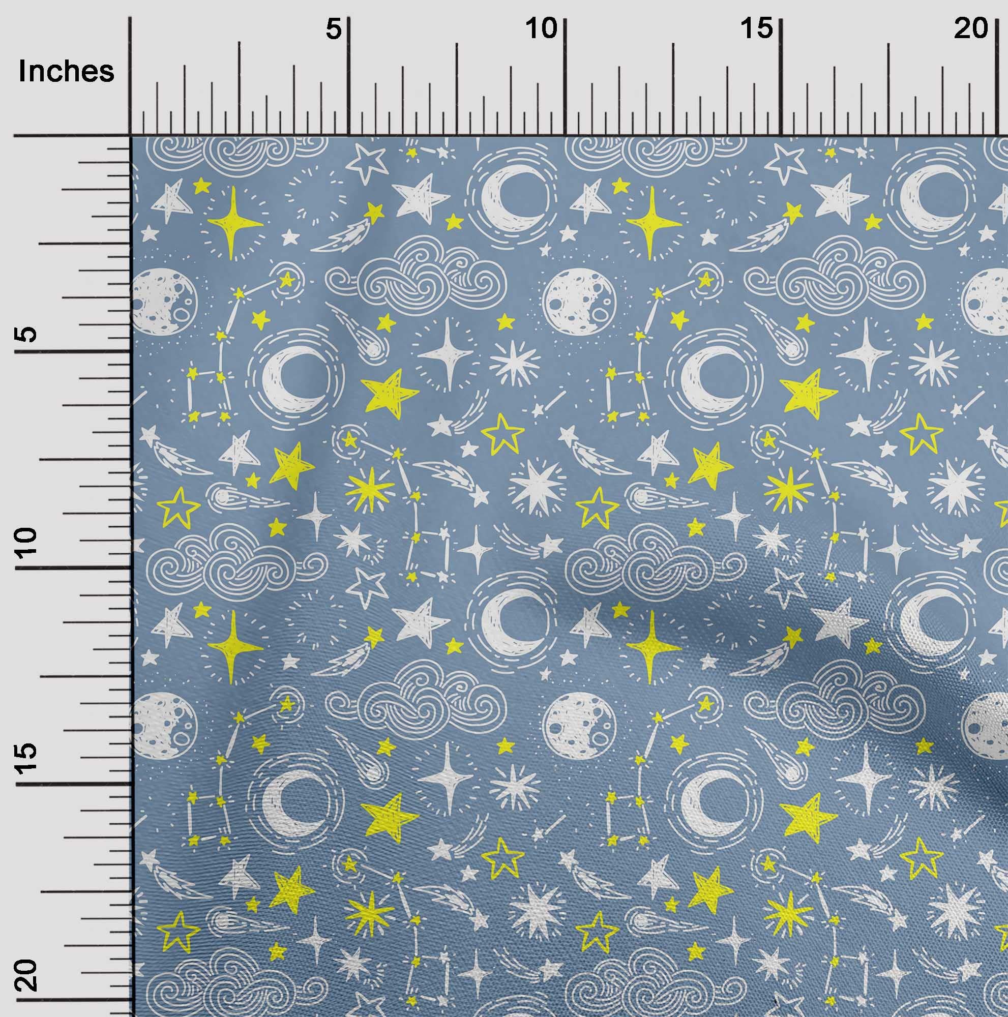 oneOone Polyester Spandex Galaxy Print Fabric - Grayish Blue Clouds, Stars & Planets Design for DIY Clothing, Quilting - 56 Inch Wide by the Yard | Perfect for Cosplay, Home Decor & Craft Projects