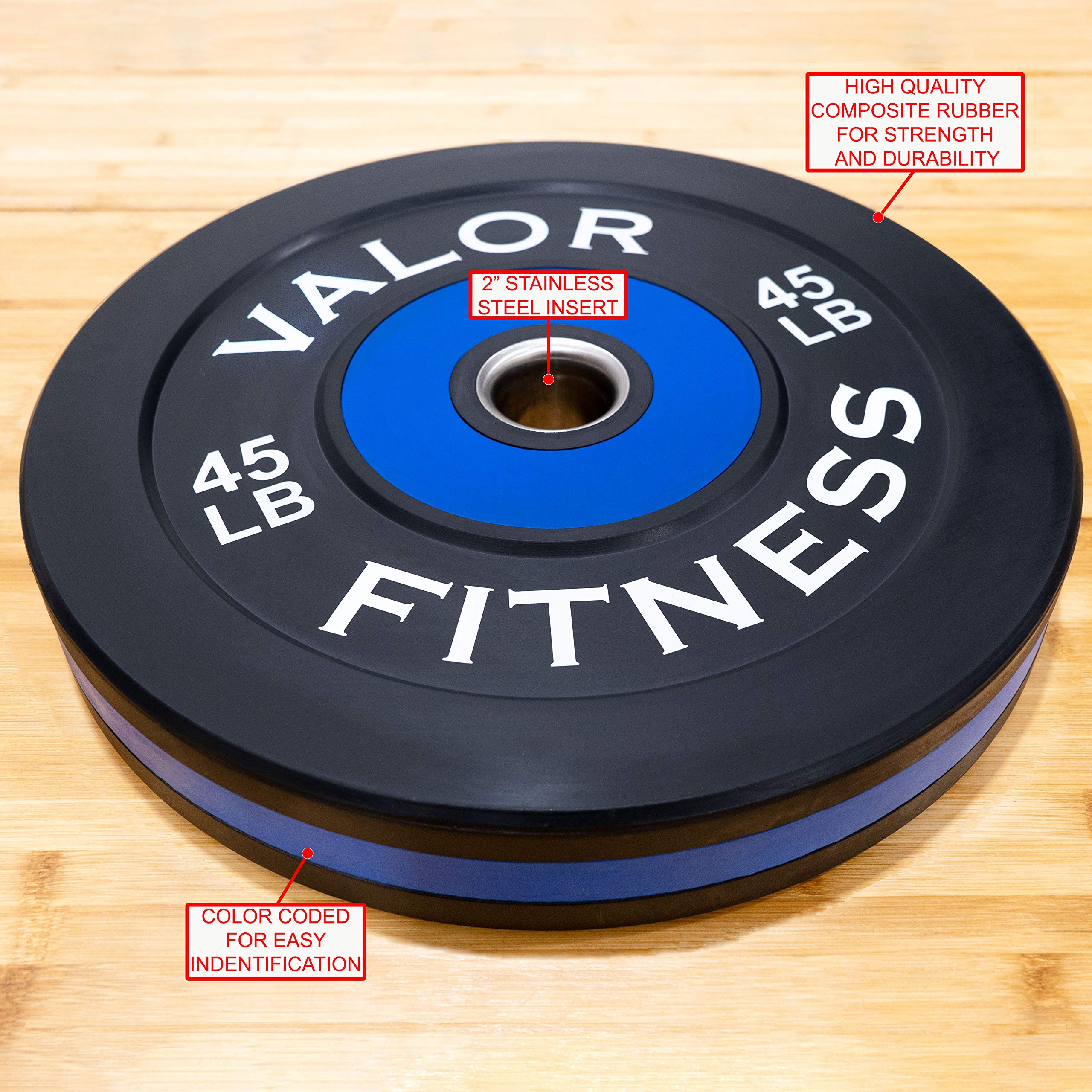 Valor Fitness Olympic Bumper Plates - Weight Lifting Plates for Strength Training, CrossFit & Powerlifting - Available in Pairs, Singles & Sets - Perfect for Home Gym, Cross Training & Functional Fitness Workouts