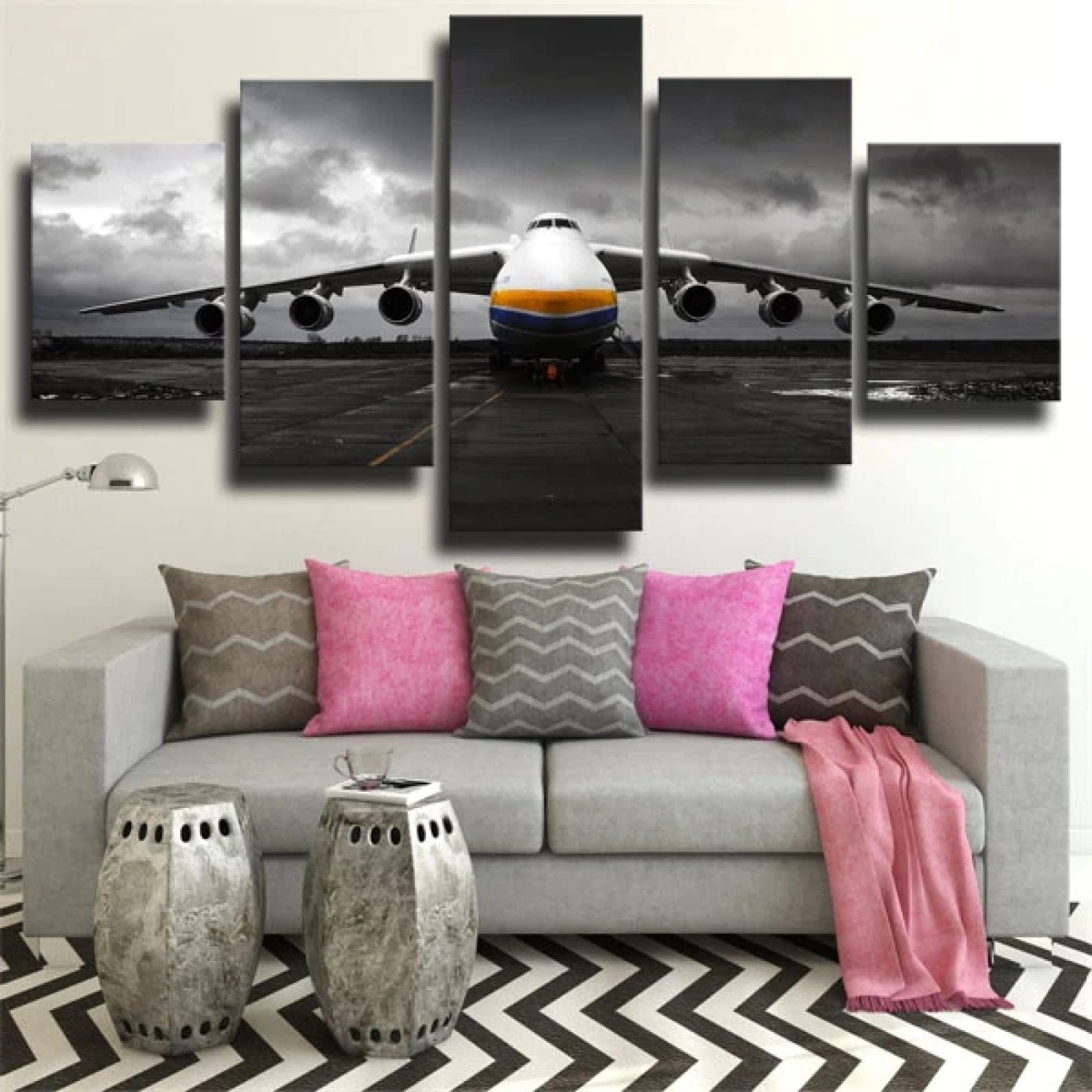 5-Piece Abstract Military Aircraft Canvas Wall Art - Framed Antonov An-225 Mriya Prints for Home, Living Room & Office Decor | Modern Gift Idea for Aviation Enthusiasts | Perfect for Wall Decor, Housewarming & Military Theme Interiors