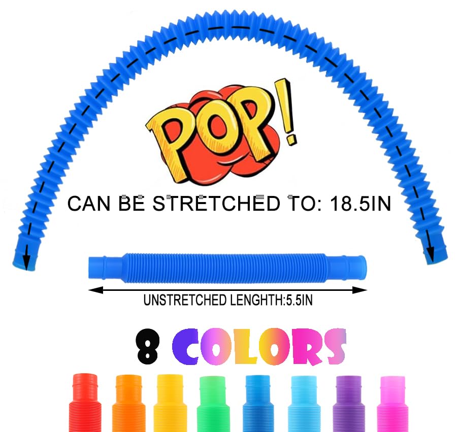 60 Pack Pop Tubes Sensory Toys - Connectable & Extendable Fidget Toys for Stress Relief & Anxiety - Party Favors, Classroom Prizes, Treasure Box Toys - Perfect for Kids Birthday Gifts, School Events & Sensory Play Therapy