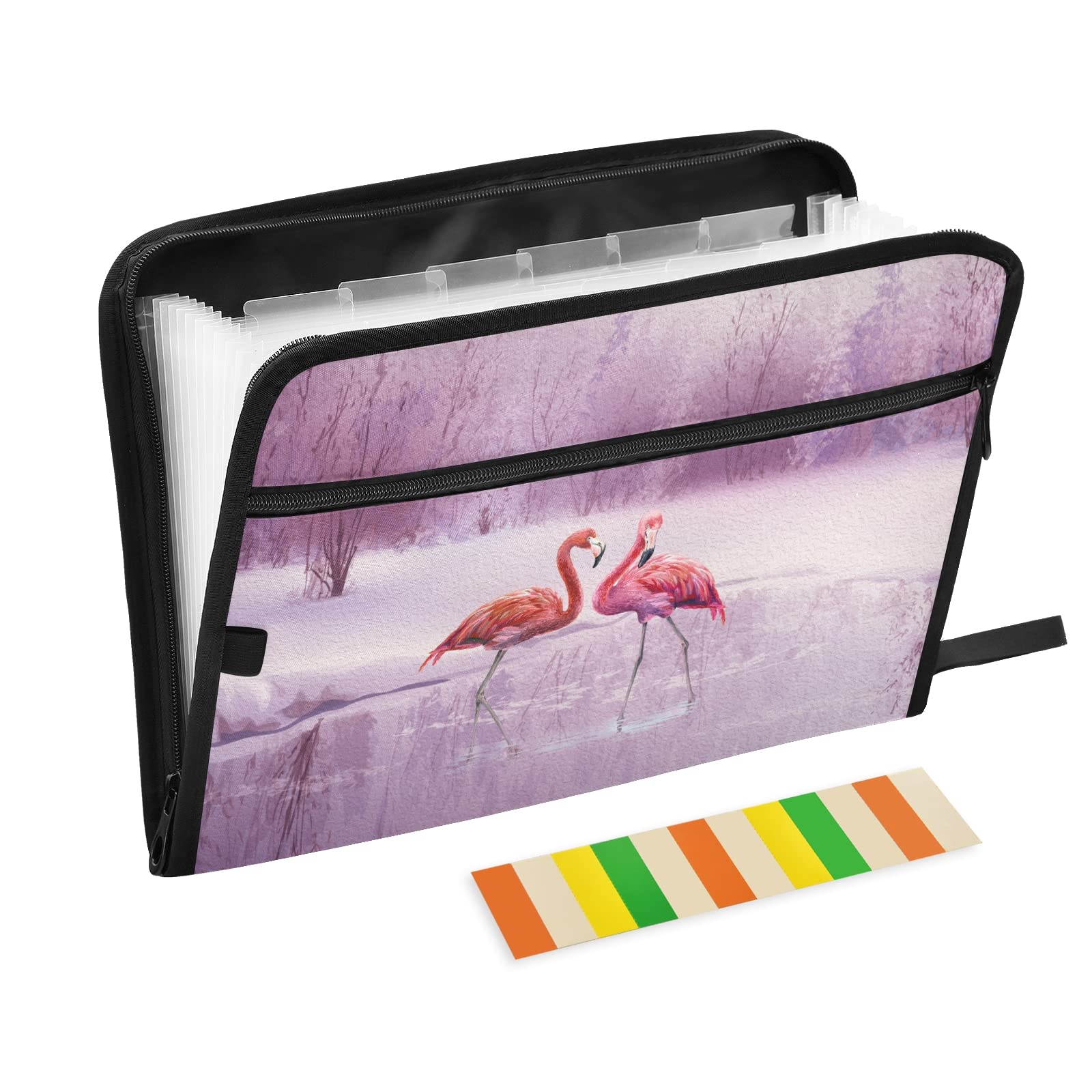 UMIRIKO Pink Flamingo 13-Pocket Expanding File Folder with Sticky Labels - Accordion Organizer for A4/Letter Size Documents - Zippered Closure for Secure Storage | Perfect for Office, School & Home Organization