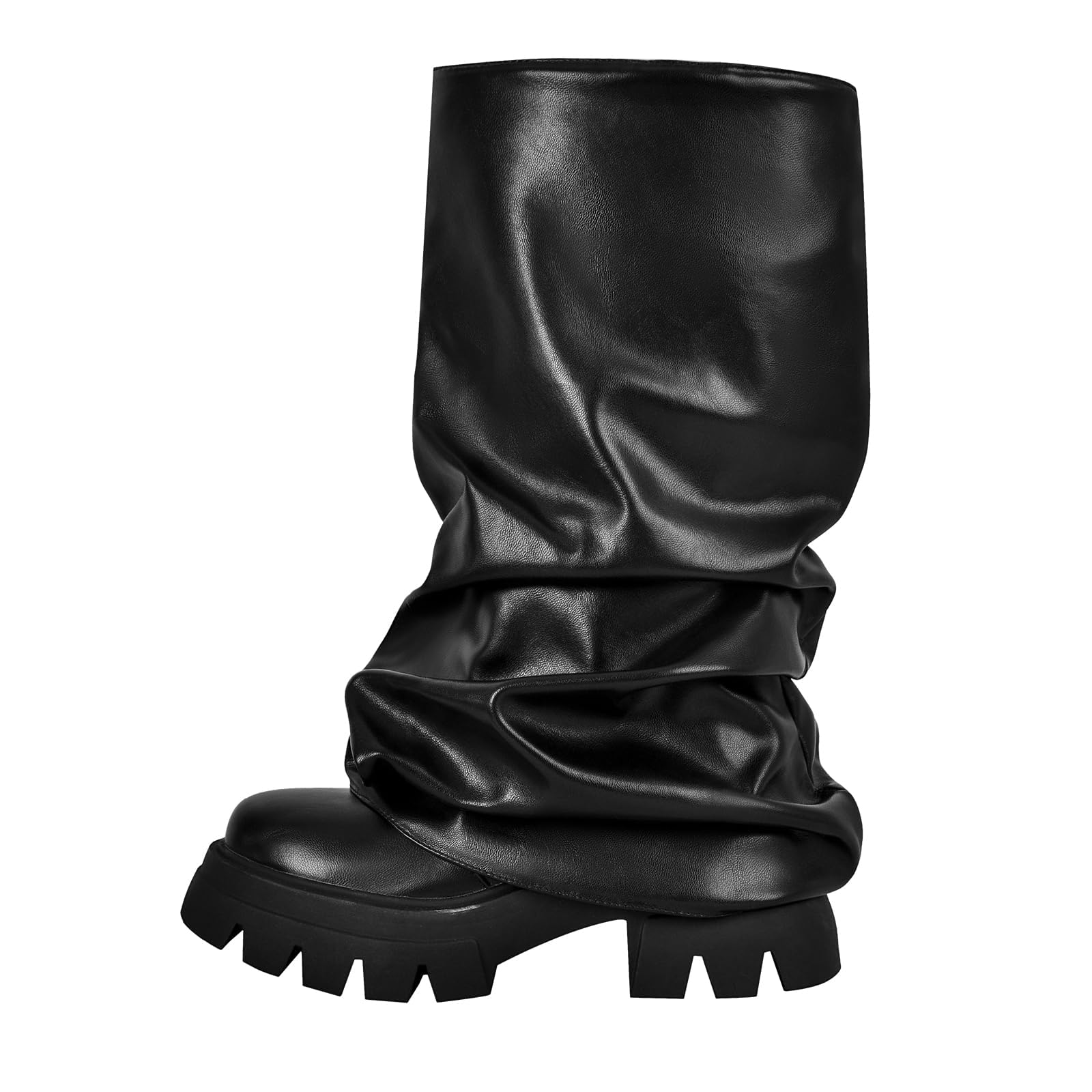 SaraIris Women's Platform Heeled Boots - Punk Style Metallic Black Fold Over Slouchy Mid Calf Boots for Women | Perfect for Casual Outfits, Night Out & Streetwear Fashion