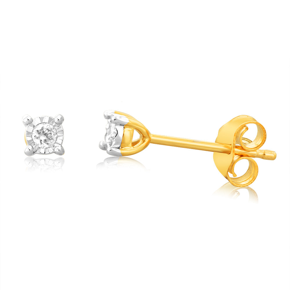 0.05 Carat Diamond Stud Earrings in 9K Yellow Gold with Secure Disc Setting - Perfect for Everyday Wear, Gift Giving & Special Occasions