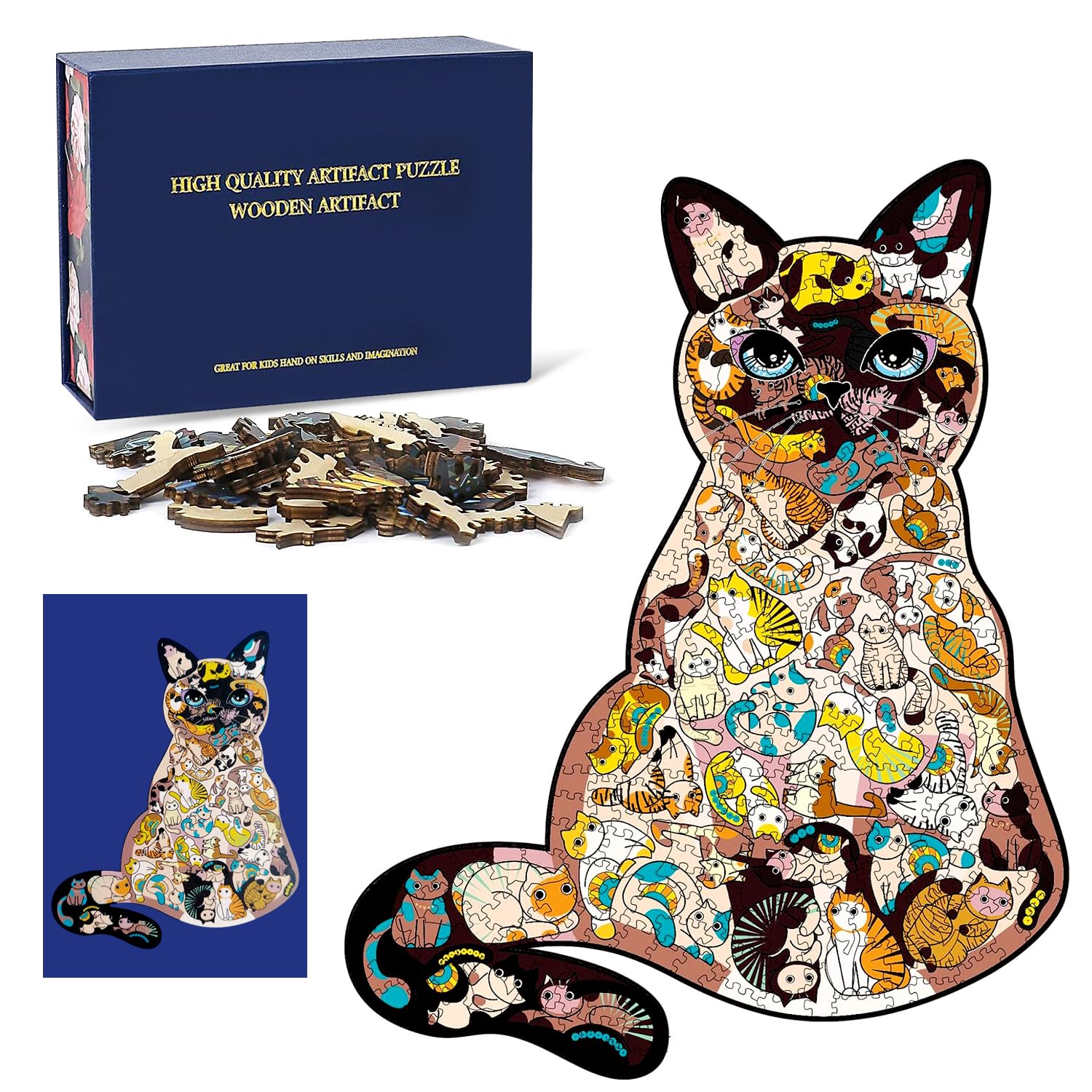 200-Piece Wooden Animal Shaped Puzzle for Adults & Kids - Unique Cat Puzzle with Gift Box - Perfect for Family Game Night & Educational Play