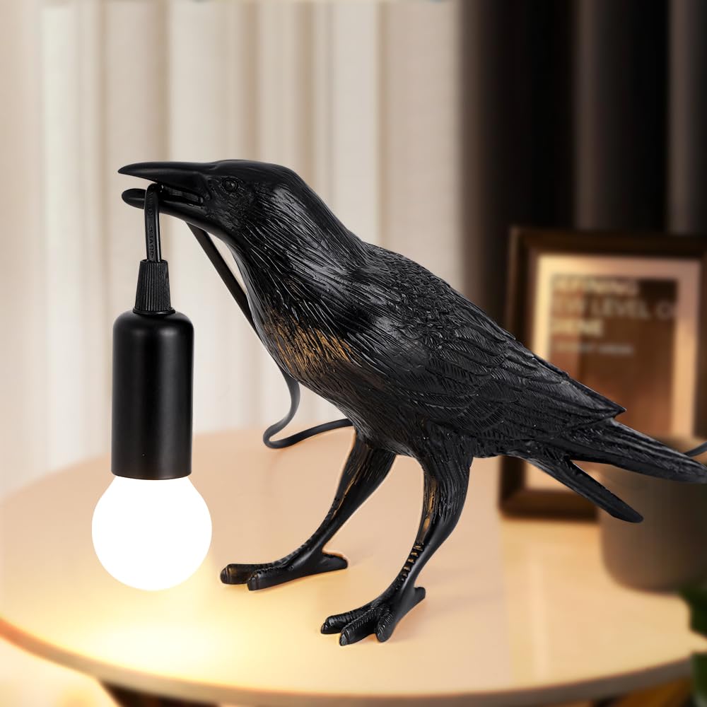 Gothic Crow Table Lamp with Bulb - Raven Nightstand Light for Bedroom, Living Room, Office - Halloween Decor & Gothic Home Accessories (Perfect for Spooky Themed Rooms and Dark Aesthetic Spaces)