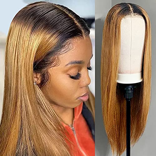 Ombre Blonde 22 Inch Long Straight Human Hair Lace Front Wig for Black Women - 13x4 Lace Frontal with Natural Roots, Pre-Plucked Hairline & Baby Hair | Perfect for Daily Wear, Cosplay & Special Occasions
