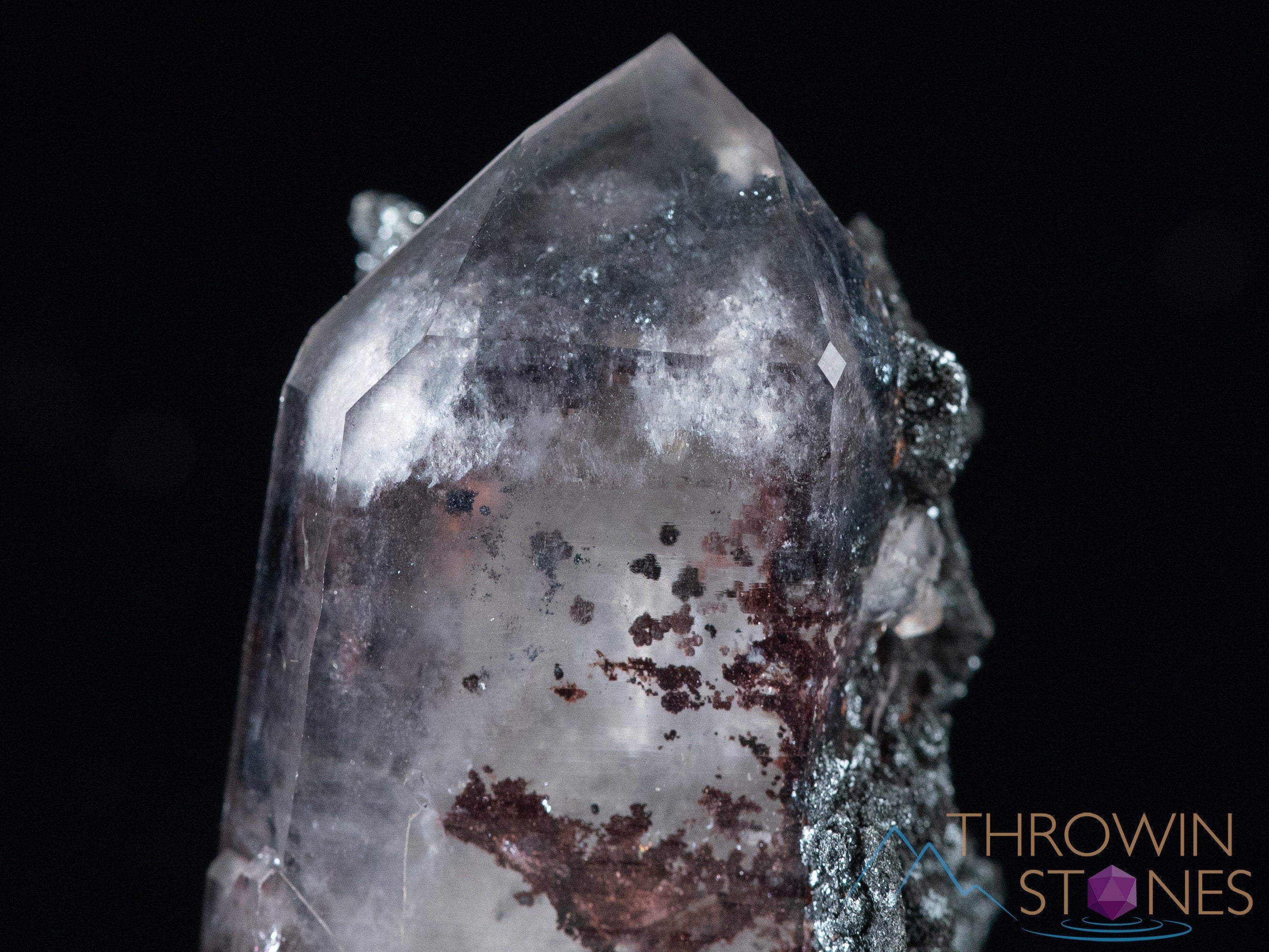 Natural Raw Quartz Crystal Cluster with Specular Hematite - Healing Stone, Housewarming Gift, Home & Office Decor, Meditation & Feng Shui Use
