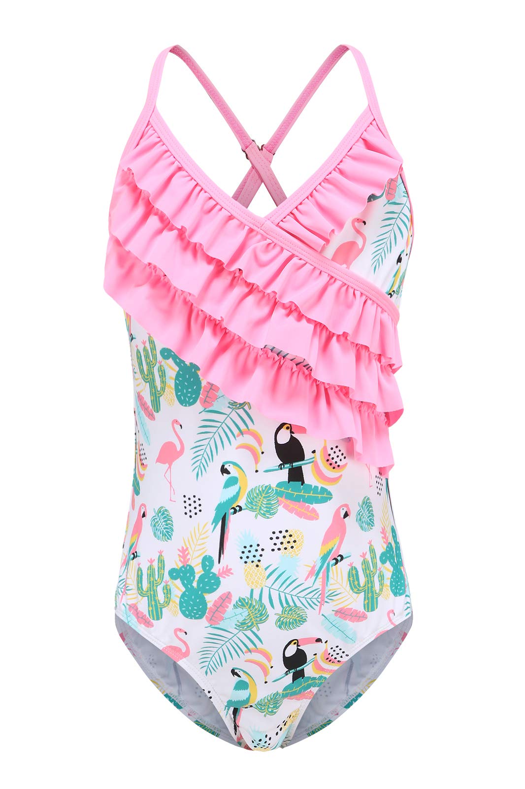 Hawaiian Ruffle One Piece Swimsuits for Girls - Cute Beach Bathing Suit for Summer Pool Party & Vacation