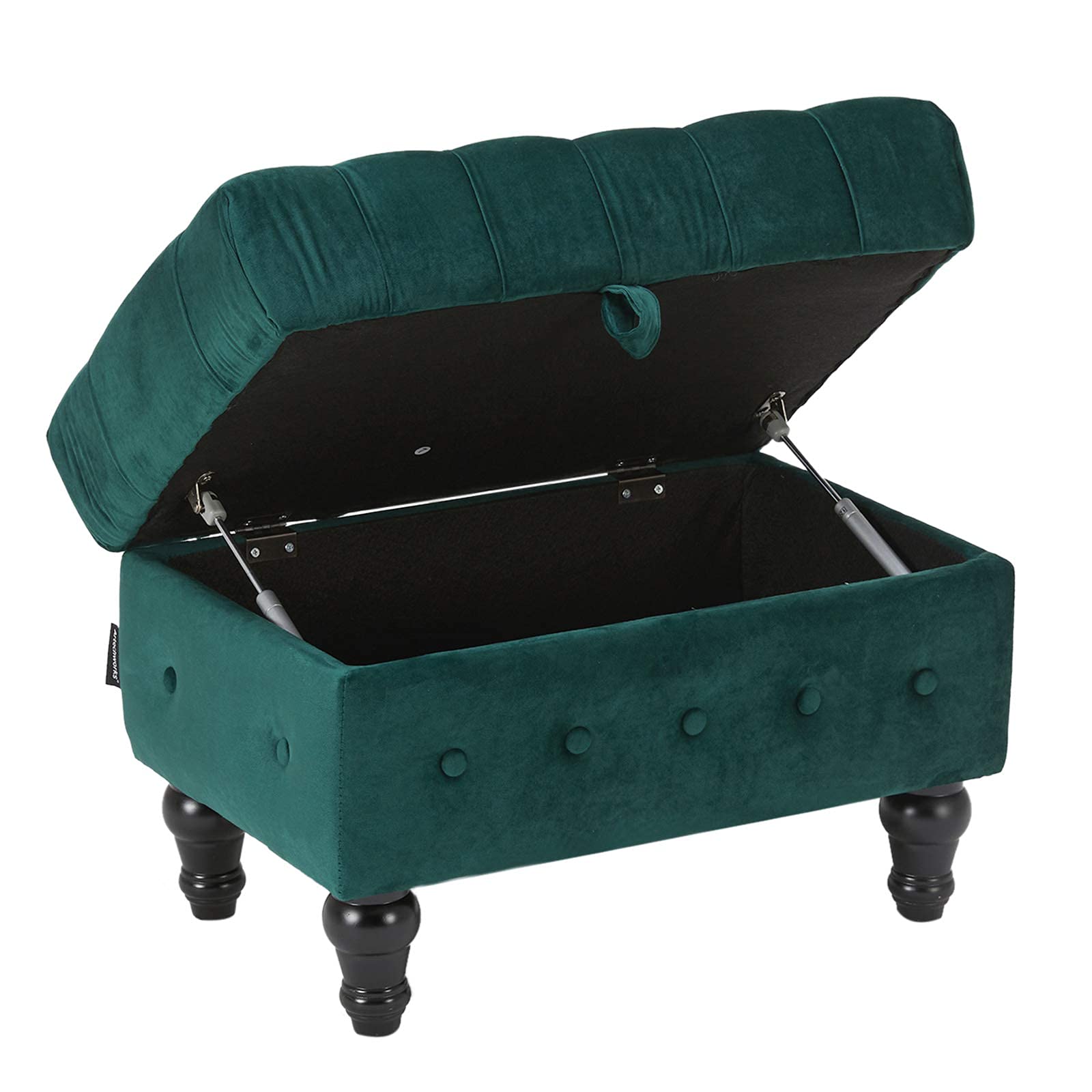Artechworks Velvet Button Tufted Storage Ottoman - Green Upholstered Footstool with Hidden Storage for Living Room, Bedroom & Home Office | Multi-Functional Coffee Table Stool, Toy Box & Space-Saving Furniture | Perfect for Small Spaces, Reading Nooks & Nursery Organization